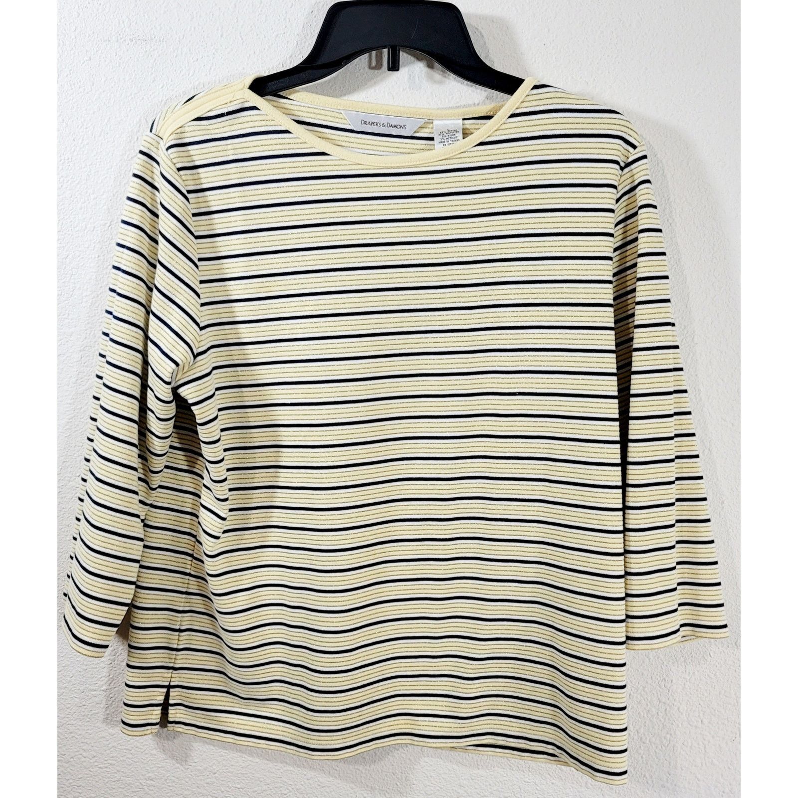 Other Draper's & Damon's Yellow Gold Blue Stripe Top Large Stretch Size L / US 10 / IT 46 - 7 Thumbnail