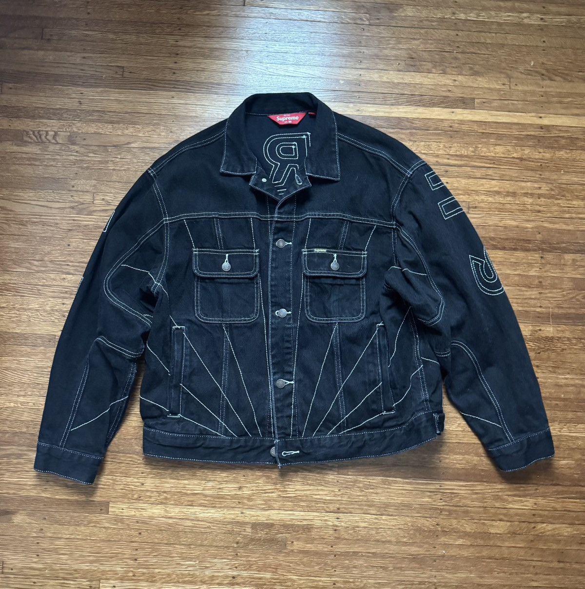Supreme Radial Embroidered Denim Trucker Jacket Brown メンズ