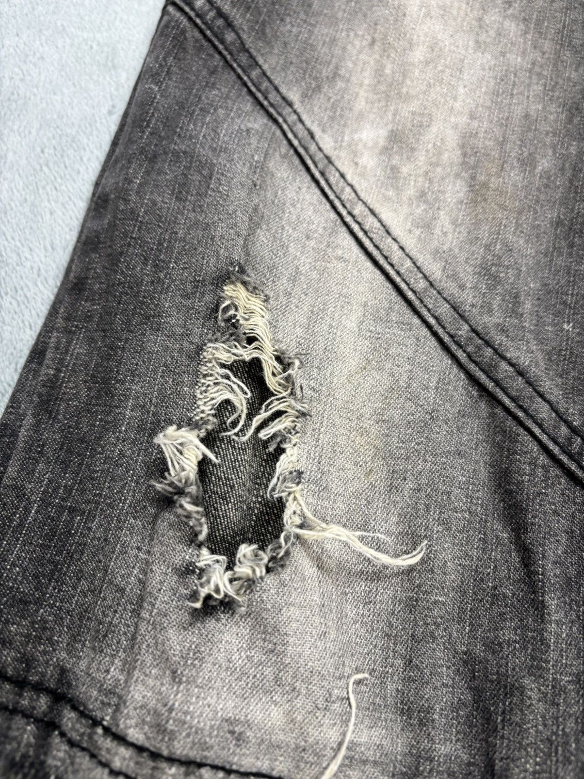 14th Addiction Black Boccaro Bondage Distressed Flared Jeans S0222 Size US 29 - 6 Thumbnail