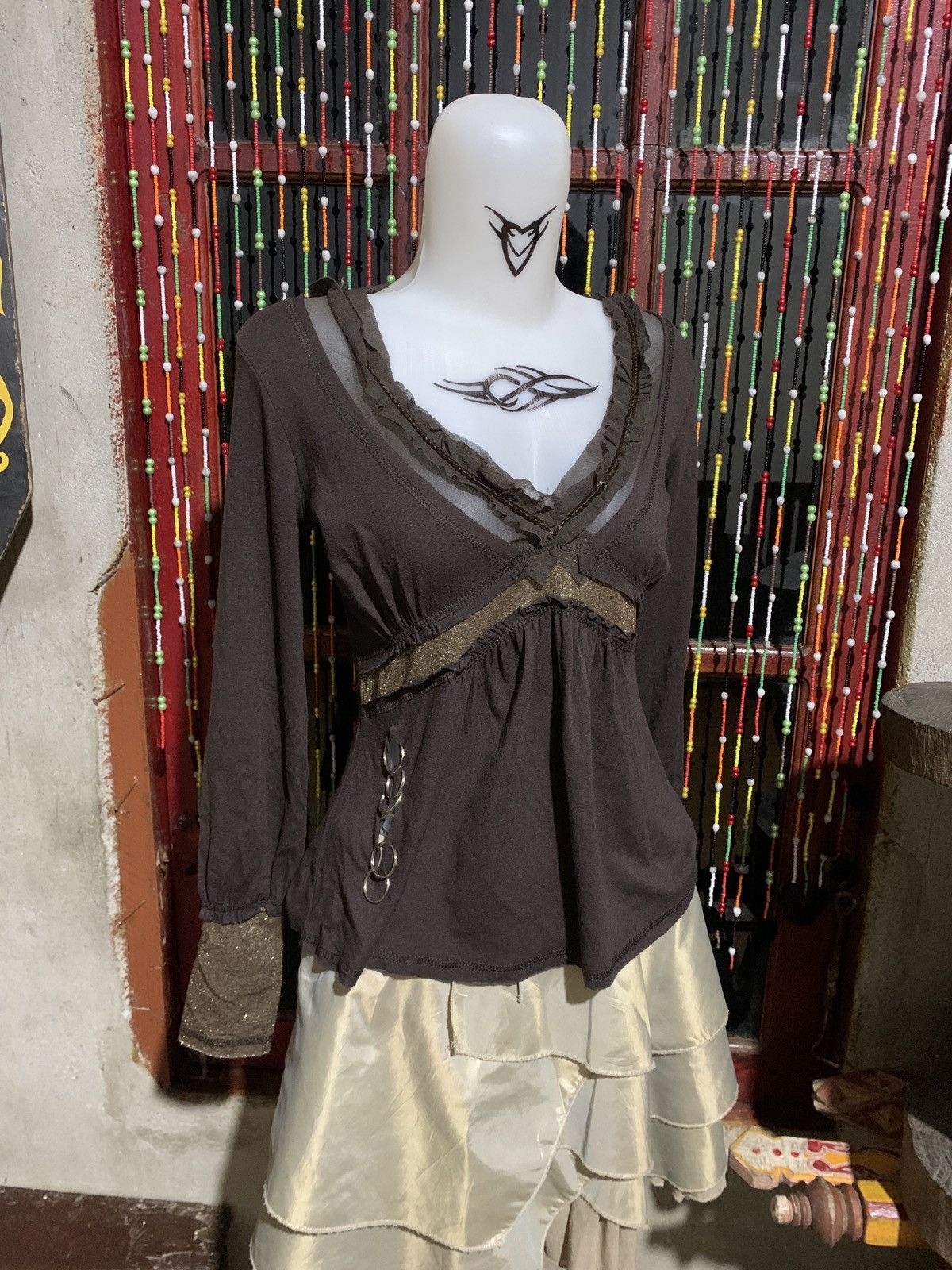 Other y2k Axara France Gold Glitters Cross Design Longsleeve Top Size M / US 6-8 / IT 42-44 - 2 Thumbnail