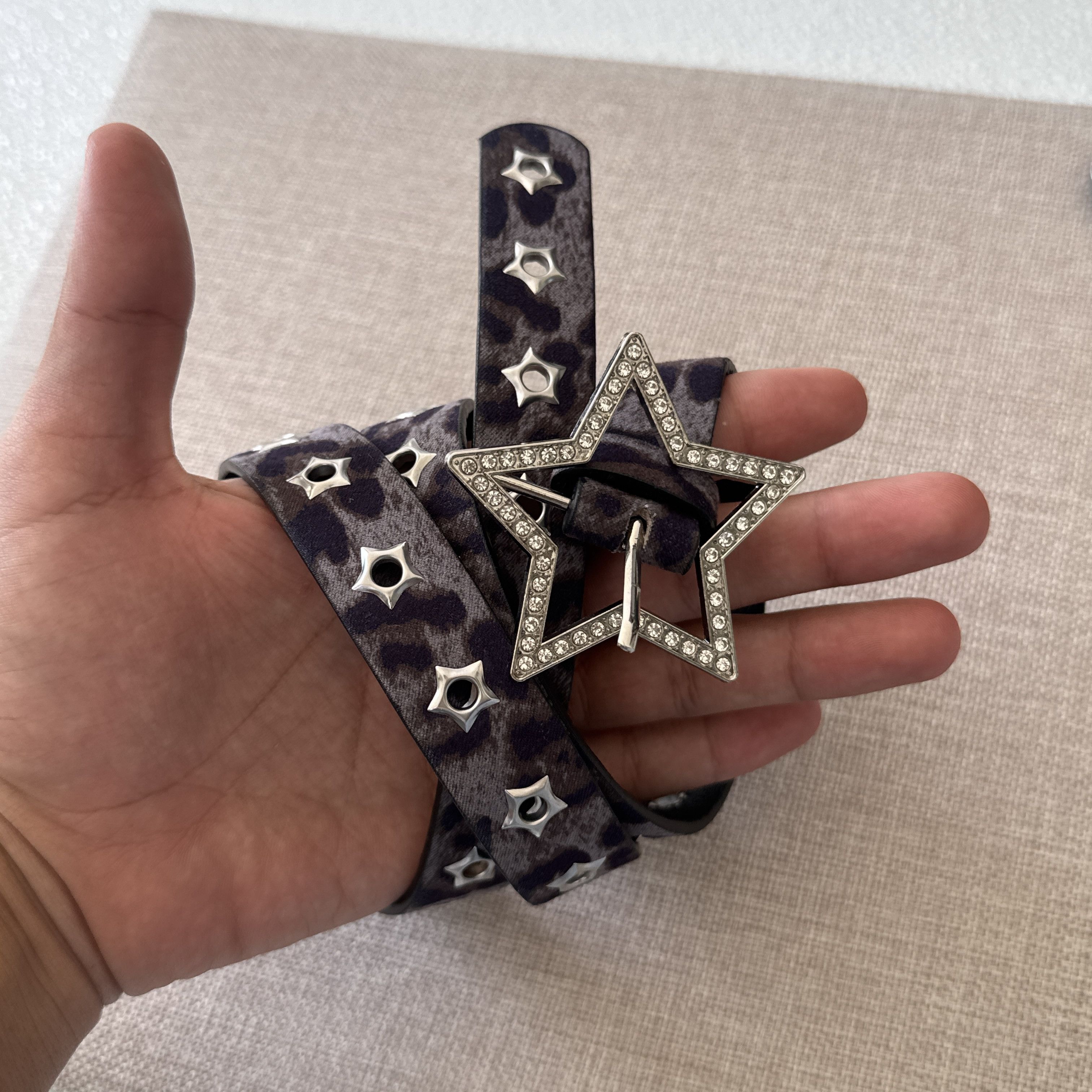 Other Gray Leopard Star Buckle Belt Y2K Rhinestone Studded Belt Size ONE SIZE - 5 Thumbnail