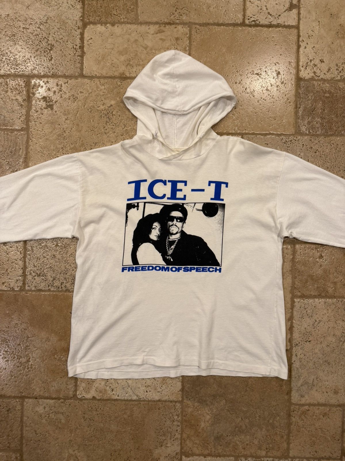 Vintage Vintage Ice-T Freedom of Speech 90’s White LS Hoodie T-Shirt Size US L / EU 52-54 / 3 - 3 Thumbnail