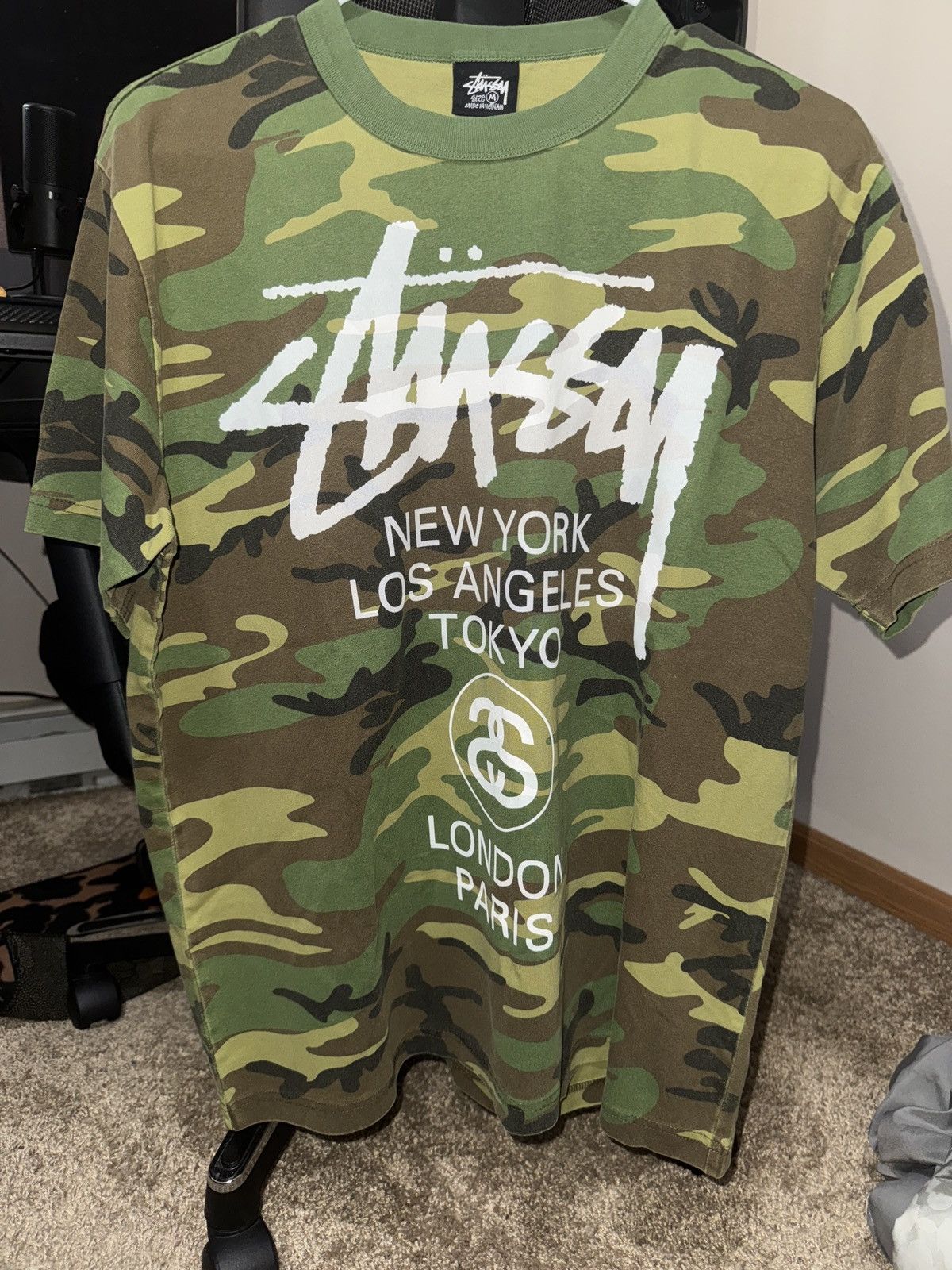 【Stussy】World Tour T-Shirts Camo AUTHENTIC Vintage Stussy Camo World Tour T Shirt Men's