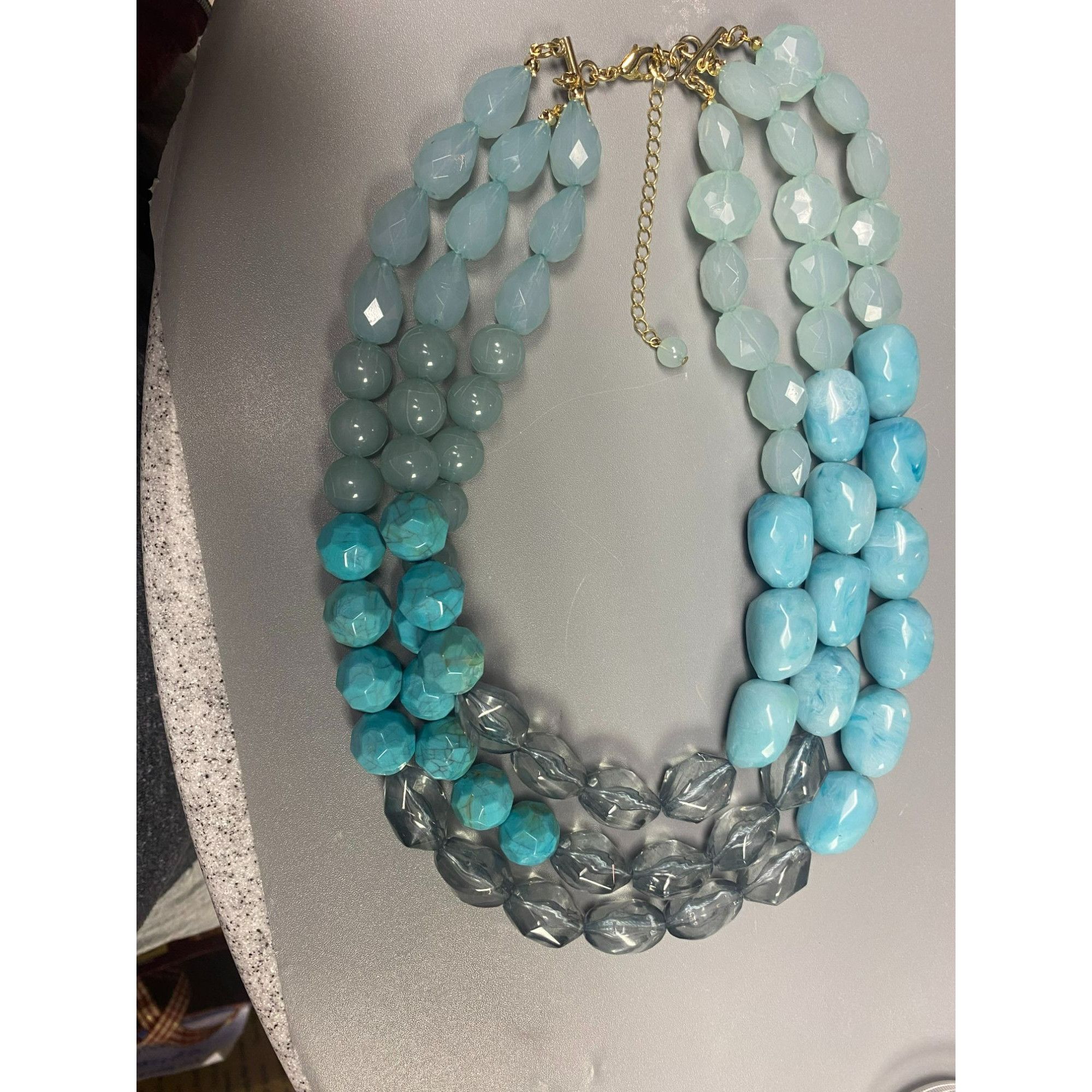 Other Three Stranded Chunky Aqua & Gray Beaded Necklace With 18 in Size ONE SIZE - 2 Thumbnail