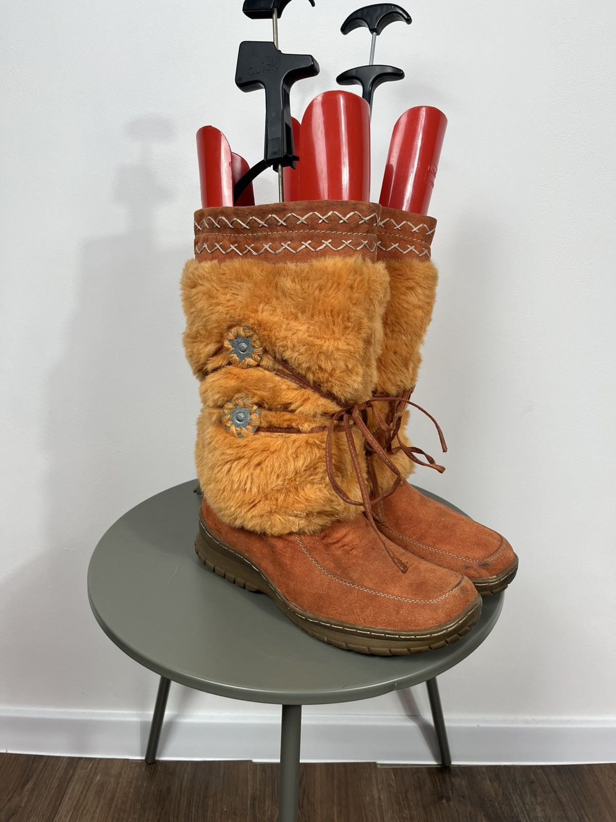 Vintage Vintage Faux Fur Suede Winter Boots Orange Mid Calf EU 40 Size US 10 / IT 40 - 1 Thumbnail