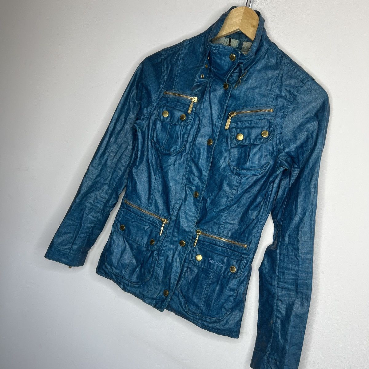 Barbour × Japanese Brand Vintage Waxed Barbour Linen Blue Jacket Coat Utility Size XS / US 0-2 / IT 36-38 - 3 Thumbnail