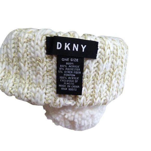 DKNY DKNY Flat-Stud Metallic Rib-Knit Beanie Ivory/Gold Size ONE SIZE - 4 Thumbnail