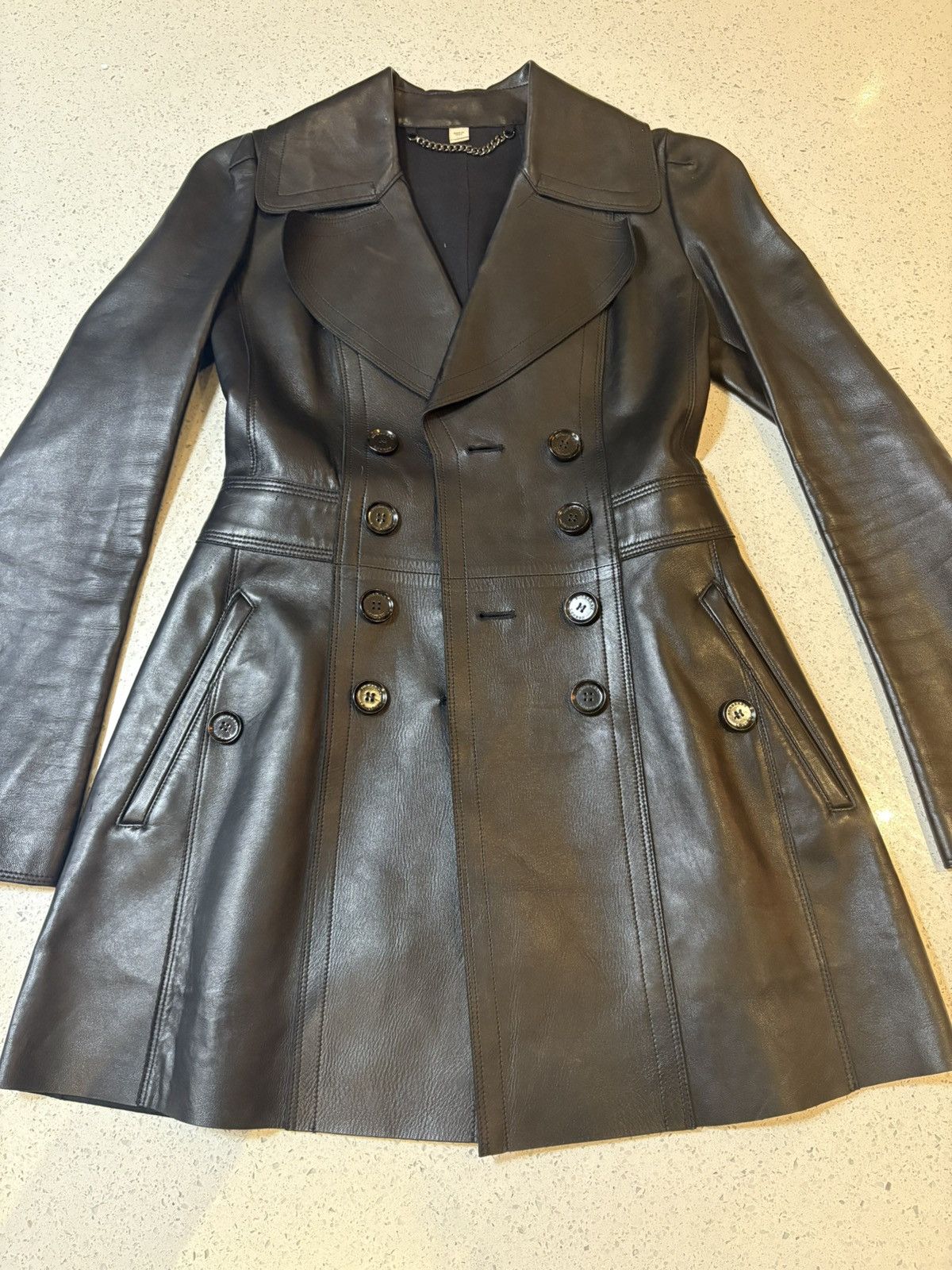 Burberry Burberry London Women’s Black Lambskin Leather Trench Coat Size XS / US 0-2 / IT 36-38 - 1 Thumbnail