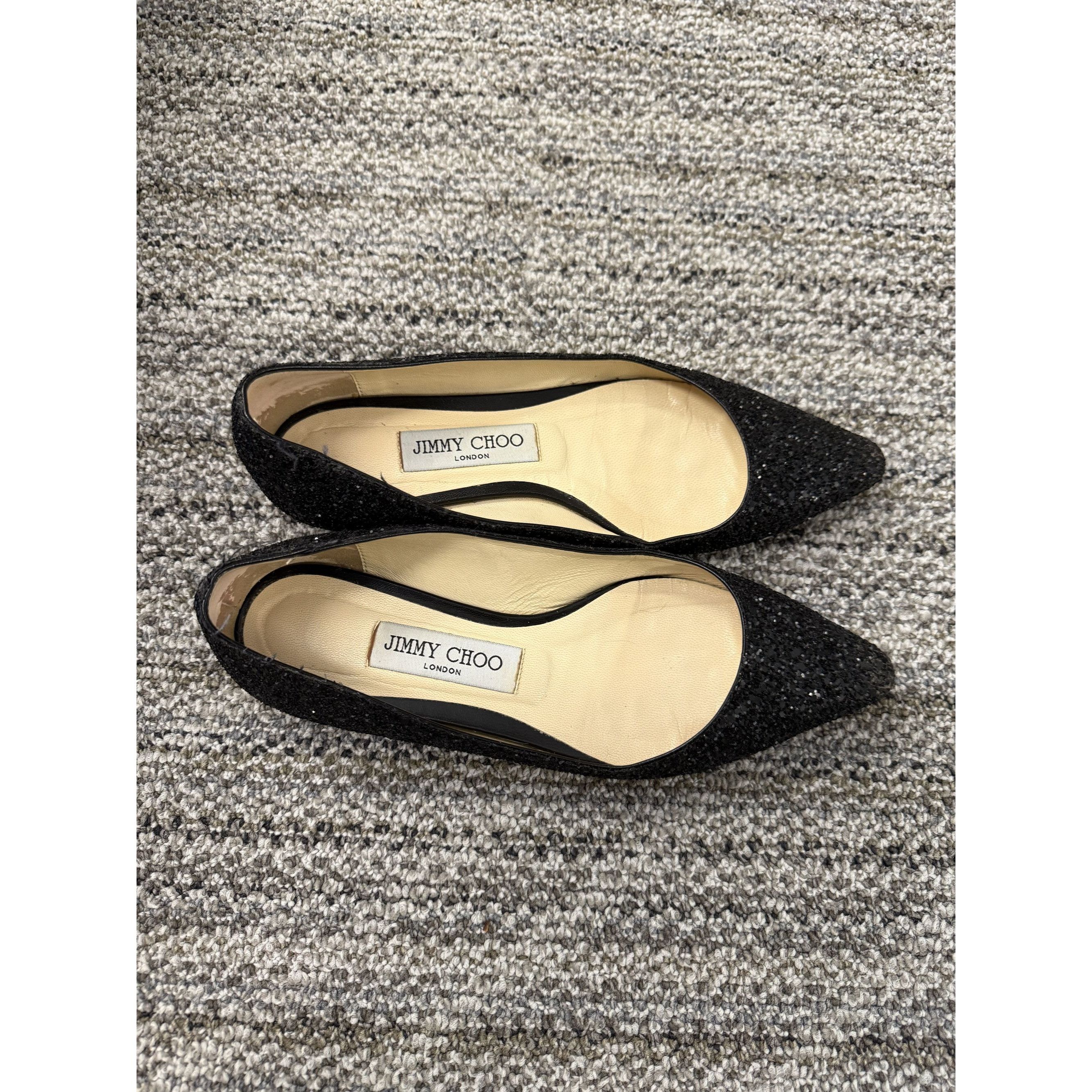 Jimmy Choo Jimmy Choo London Black Glitter Pointed Toe Flats Made In It Size US 5 / IT 35 - 8 Thumbnail