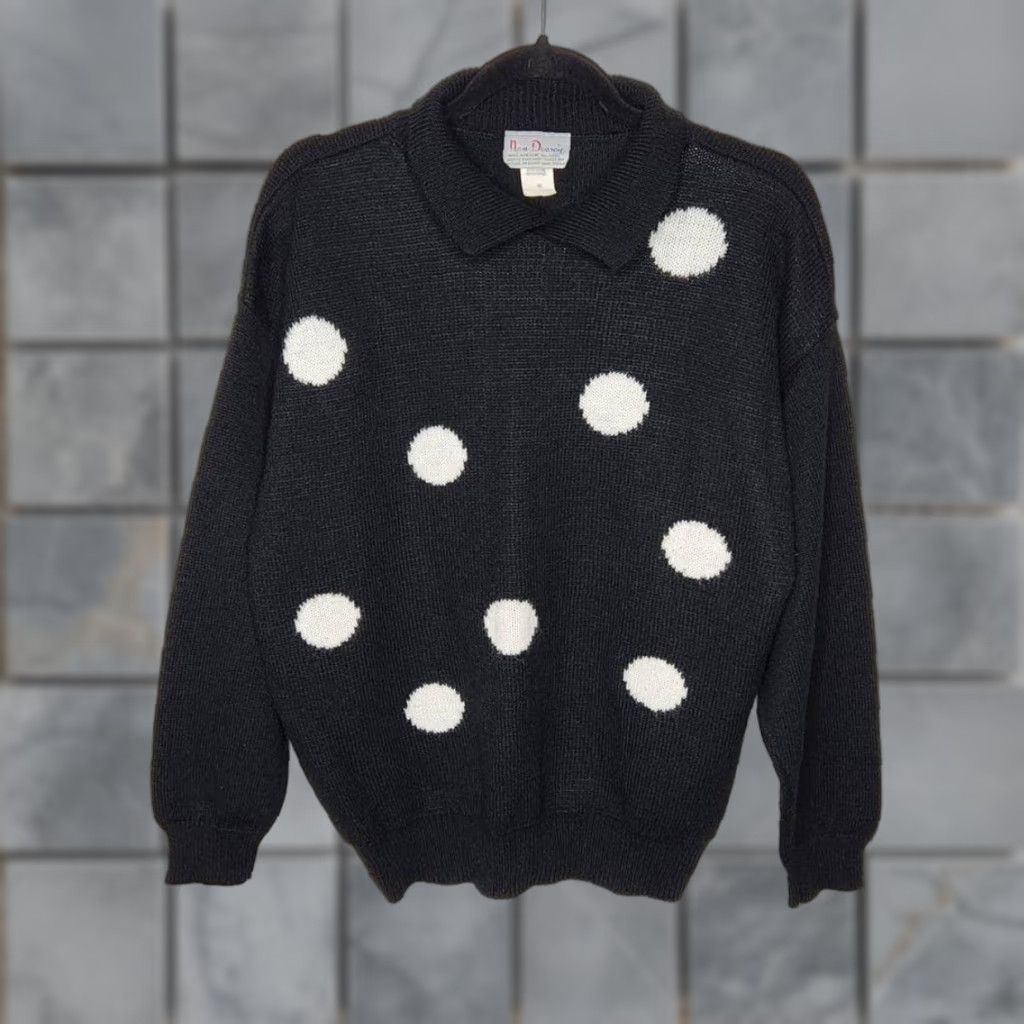 Vintage VINTAGE Nan Dorsey Sweater Polo Shirt Black White Polka Dot Pullover M Unisex Adults 80s VTG Size M / US 6-8 / IT 42-44 - 1 Thumbnail