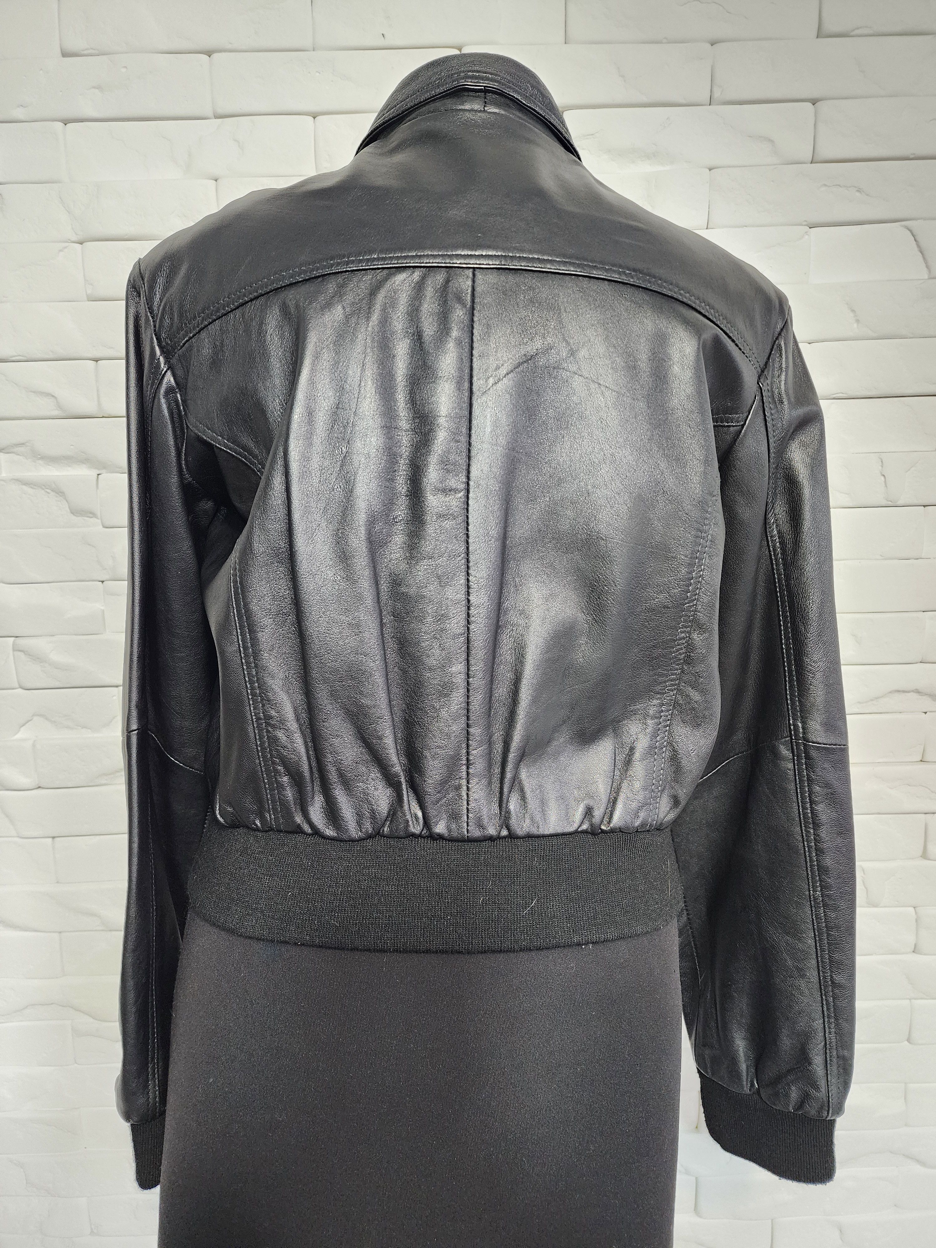 Genuine Leather Black Leather Bomber Jacket: Women's Metal Zipper Size L / US 10 / IT 46 - 5 Thumbnail