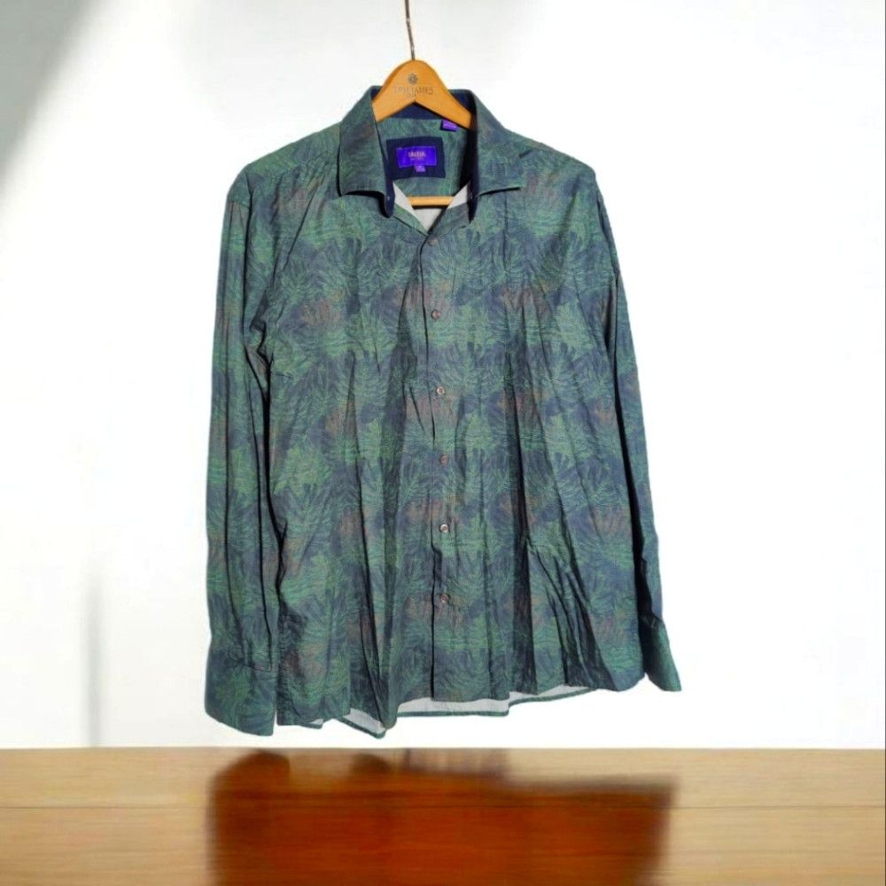 Tallia Green Patterned Multi Tone Button-Up Shirt By Tallia Sz XL Size US XL / EU 56 / 4 - 1 Thumbnail