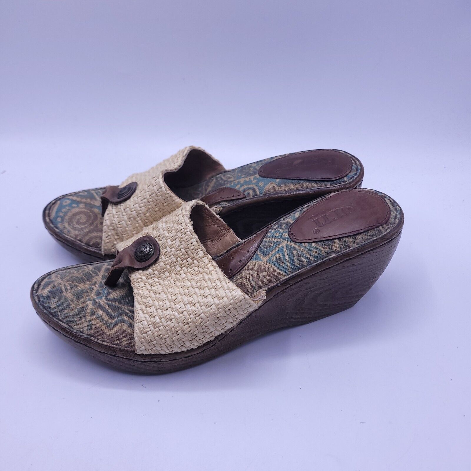 Born Born Leather Wedge Heel Sandal Womens Size 8 39 Brown Beige Size US 8 / IT 38 - 1 Thumbnail