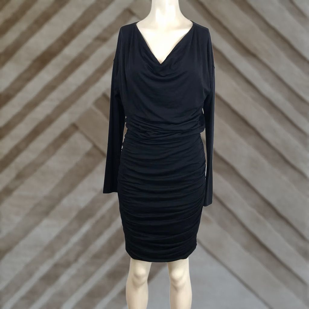 Athleta Athleta Black Cowl Neck Ruched Long Sleeve Modal Wool Dress XS Size XS / US 0-2 / IT 36-38 - 1 Thumbnail