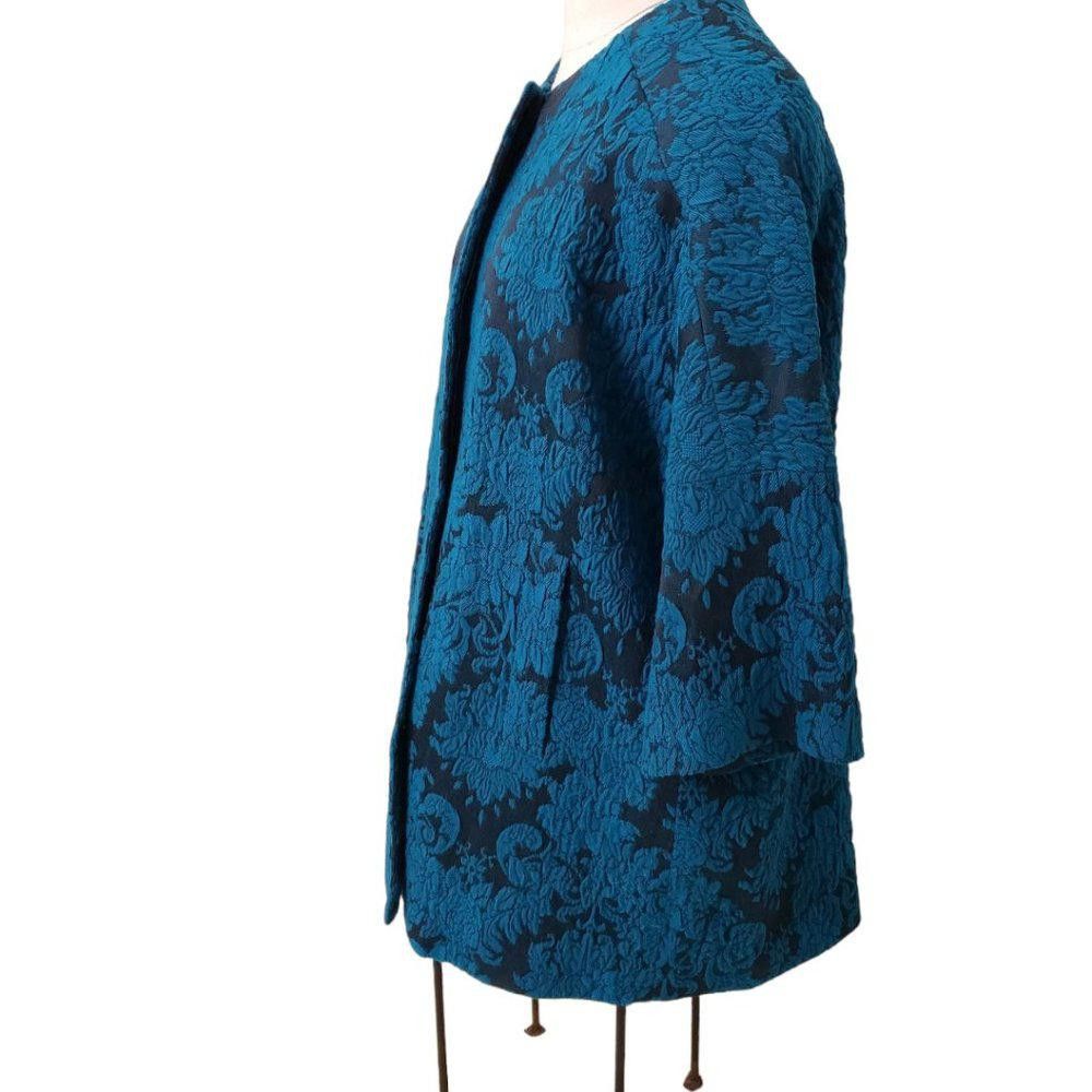 Designer CT424 Helene Berman London Teal & Black Tapestry Blazer M Size S / US 4 / IT 40 - 3 Thumbnail