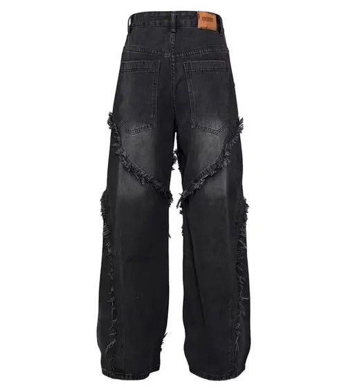 Jean Vintage Street Punk Hip Hop Washed Raw Hem Loose Fit Jeans Size US 32 / EU 48 - 8 Thumbnail