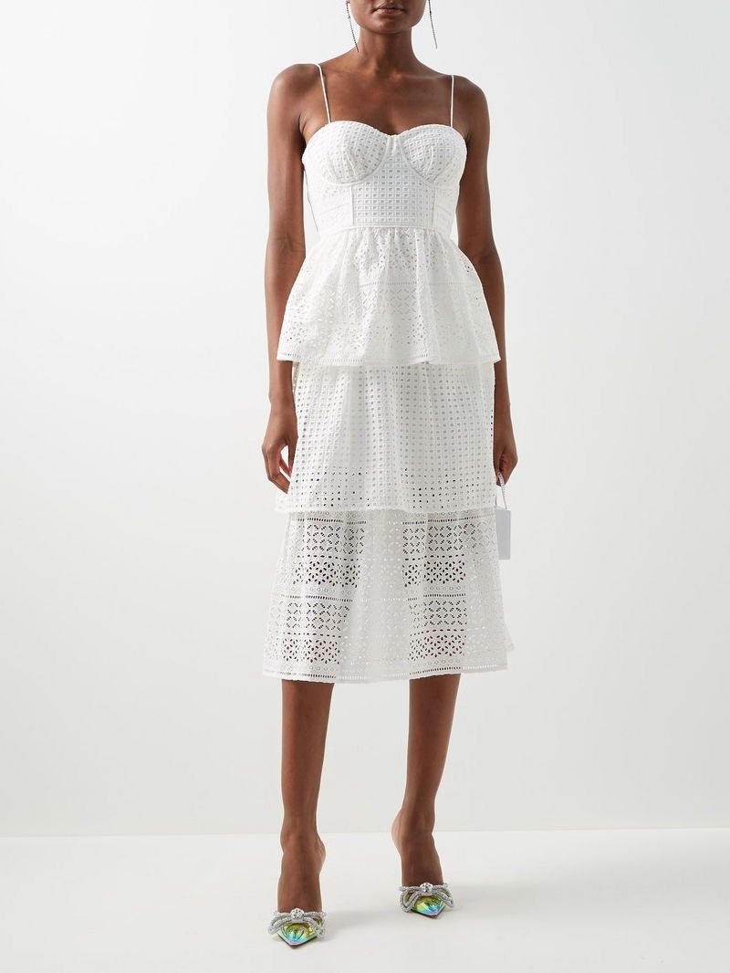 Self-Portrait SELF-PORTRAIT Tiered Broderie-Anglaise Midi Dress size 6 NWT Size M / US 6-8 / IT 42-44 - 1 Thumbnail