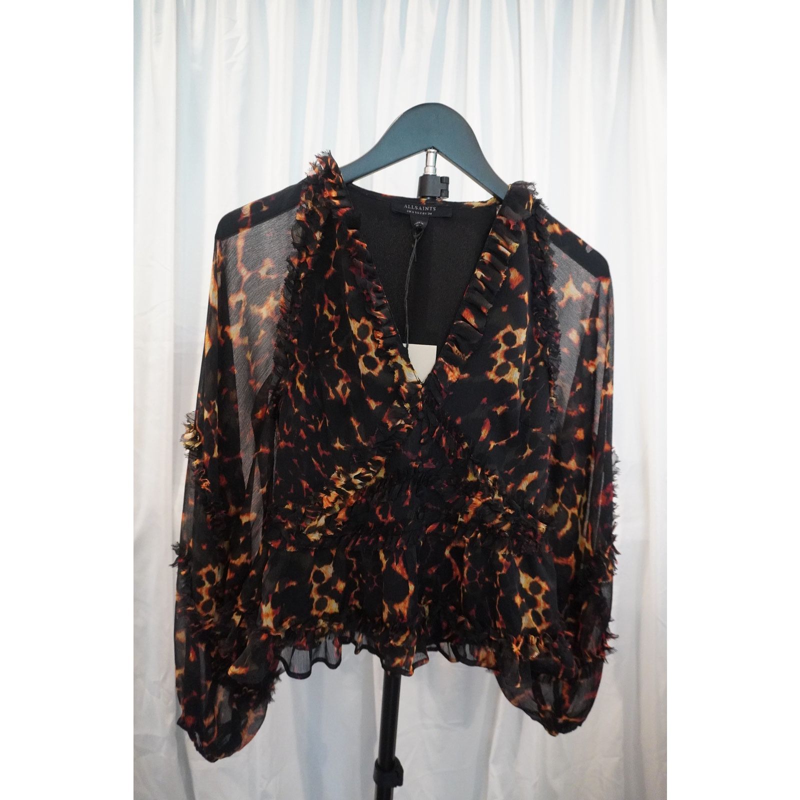 Allsaints AllSaints Flame Tortoiseshell Ruffle Sheer Blouse US 2 Size XS / US 0-2 / IT 36-38 - 2 Thumbnail