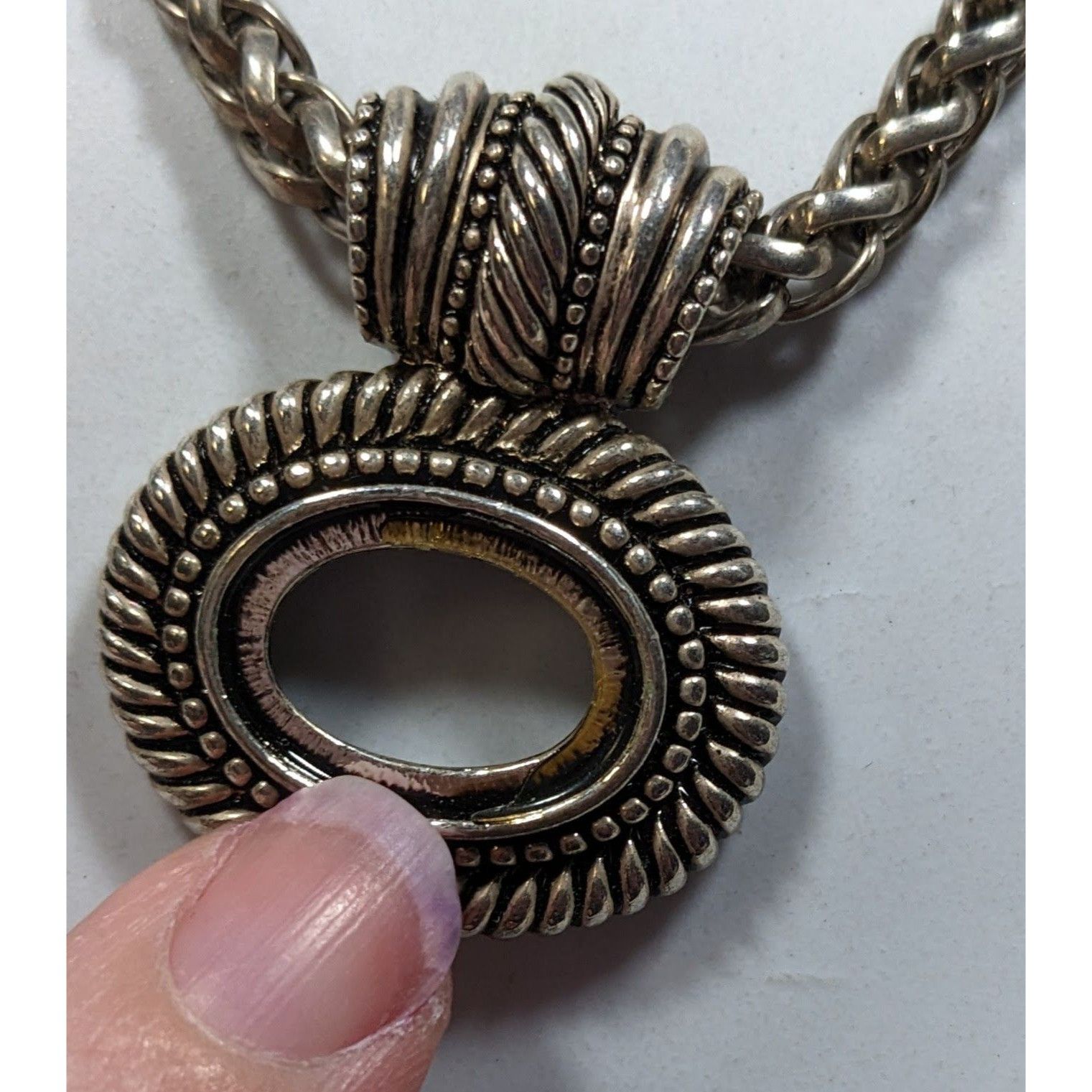 Other Silver Tone Rope Chain Necklace With Open Bezel Pendant Size ONE SIZE - 4 Thumbnail