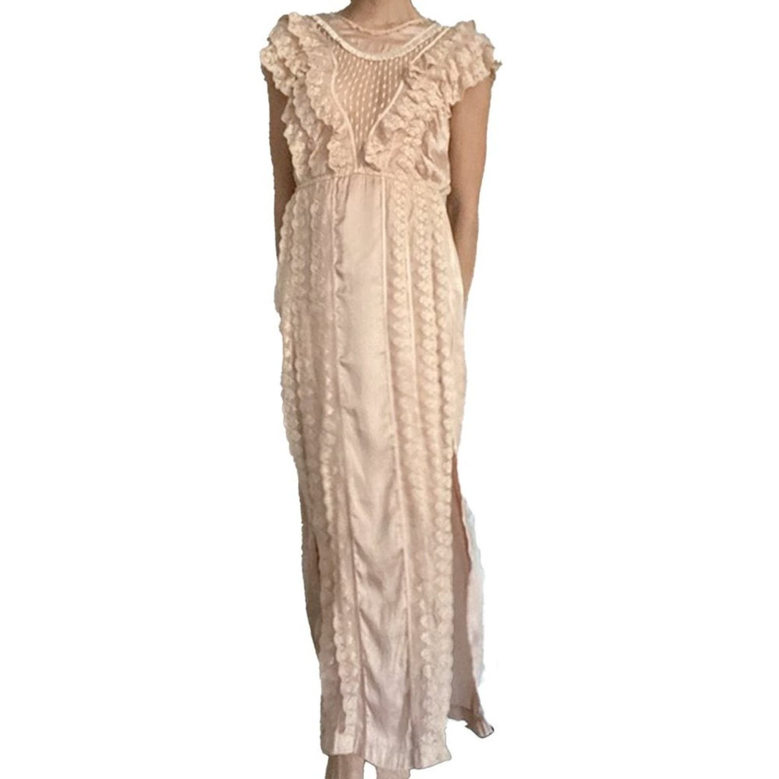 Image of NWT Zimmermann Light Ballet Pink Lace Slit Maxi Dress S, Women's (Size Small)