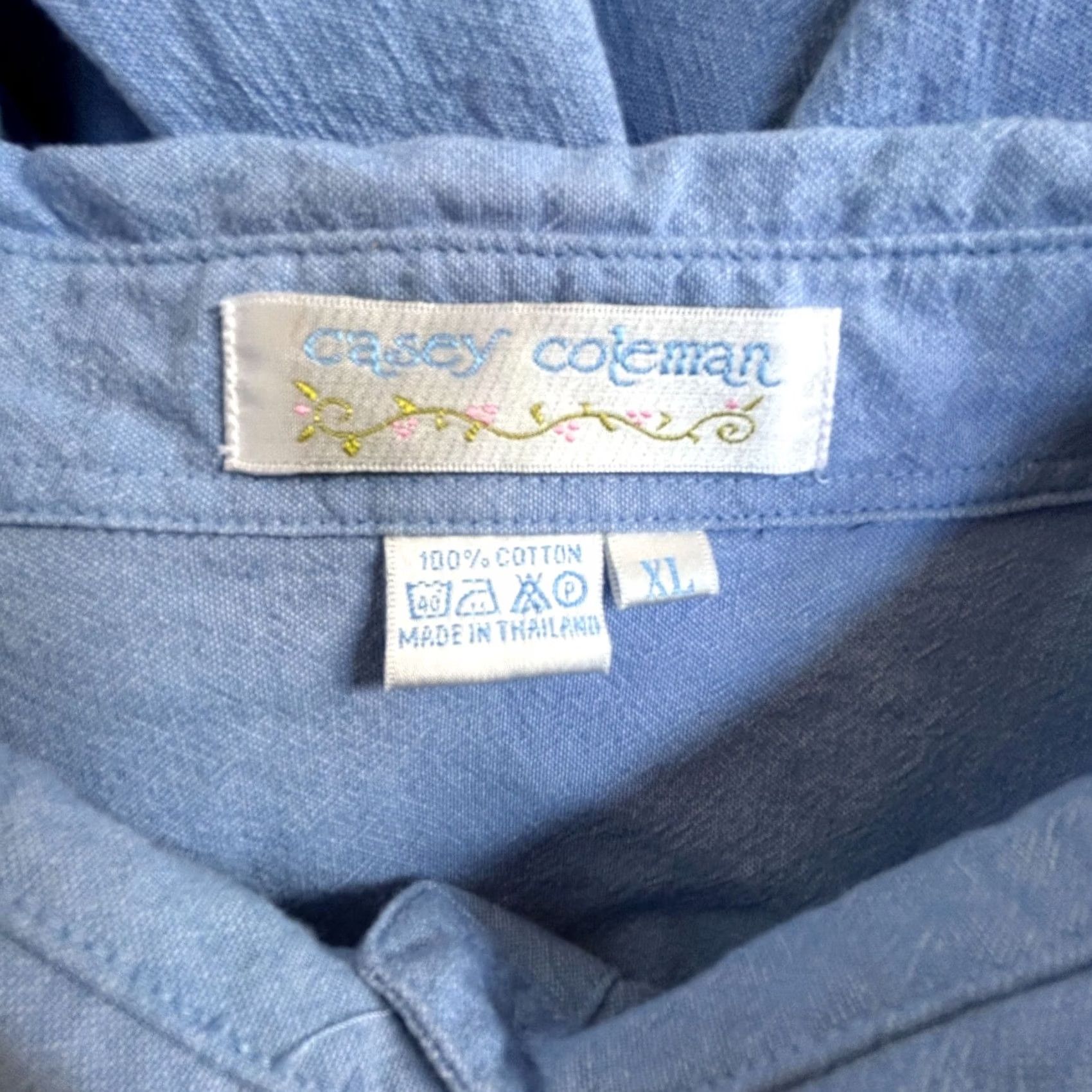 Vintage Casey Coleman Womens Button-Up Shirt Top XL Blue Floral & Butterfly Embroidered Long Sleeve Tunic Shirt Womens Size XL / US 12-14 / IT 48-50 - 3 Thumbnail