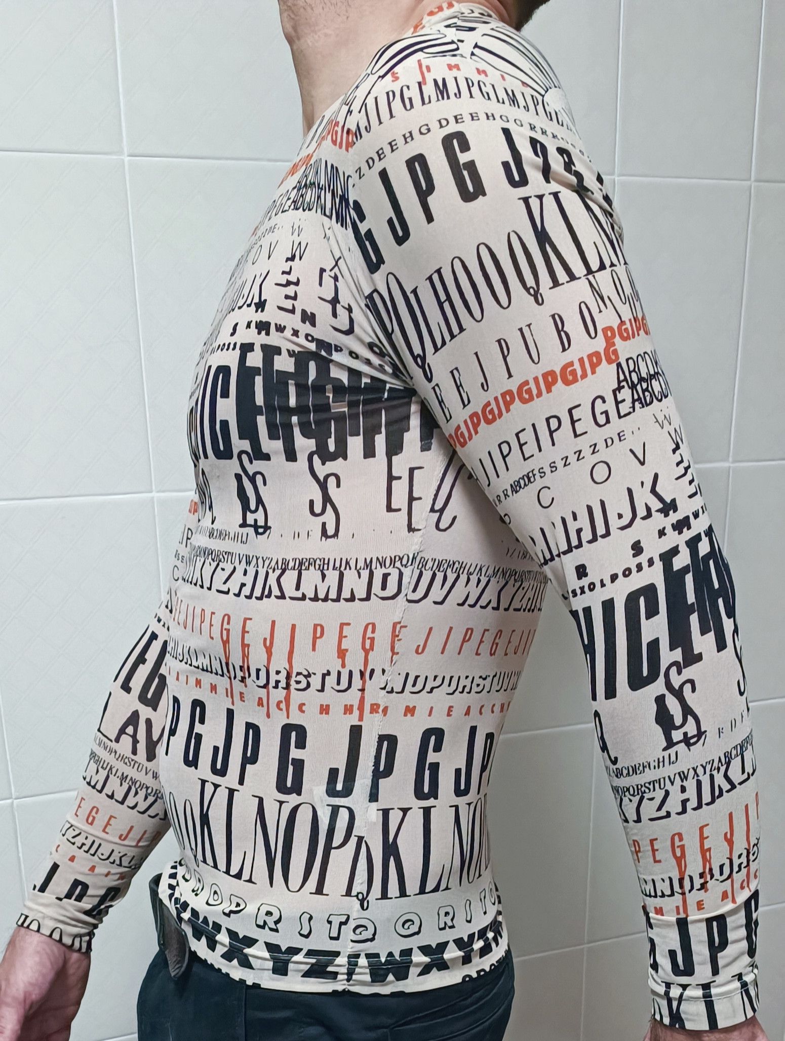 Jean Paul Gaultier Fall 1995 - Iconic letters lycra top Size US M / EU 48-50 / 2 - 7 Thumbnail