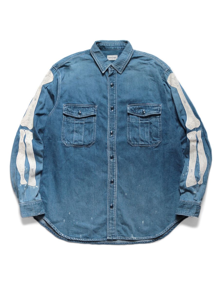 Kapital Kapital 8 oz Denim Work Shirt (BONE Embroidery) Size US L / EU 52-54 / 3 - 1 Thumbnail