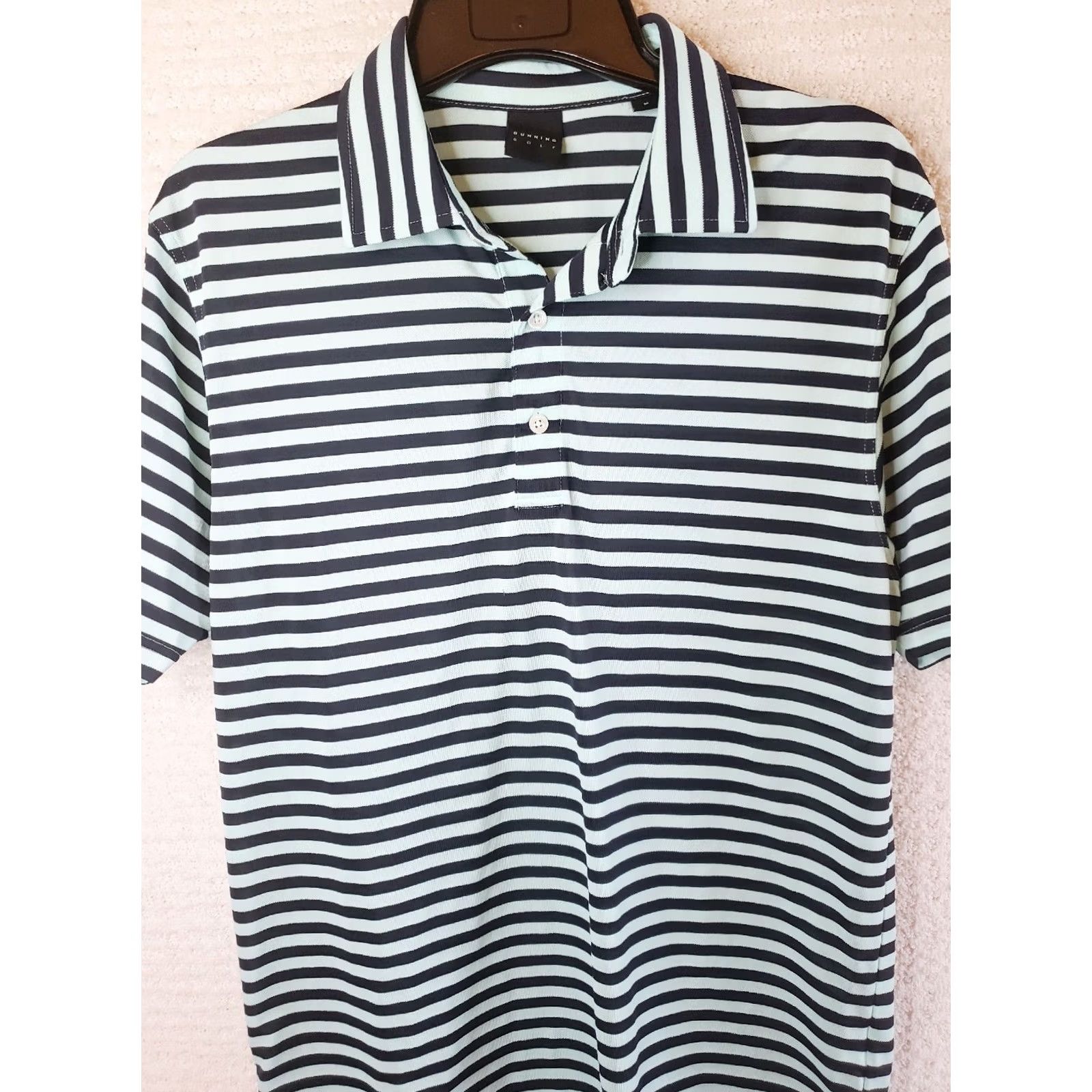 Vintage Dunning Polo Shirt Striped Short Sleeve Dry-Fit Stretch Mens M Mint Black Golf Size US M / EU 48-50 / 2 - 2 Thumbnail