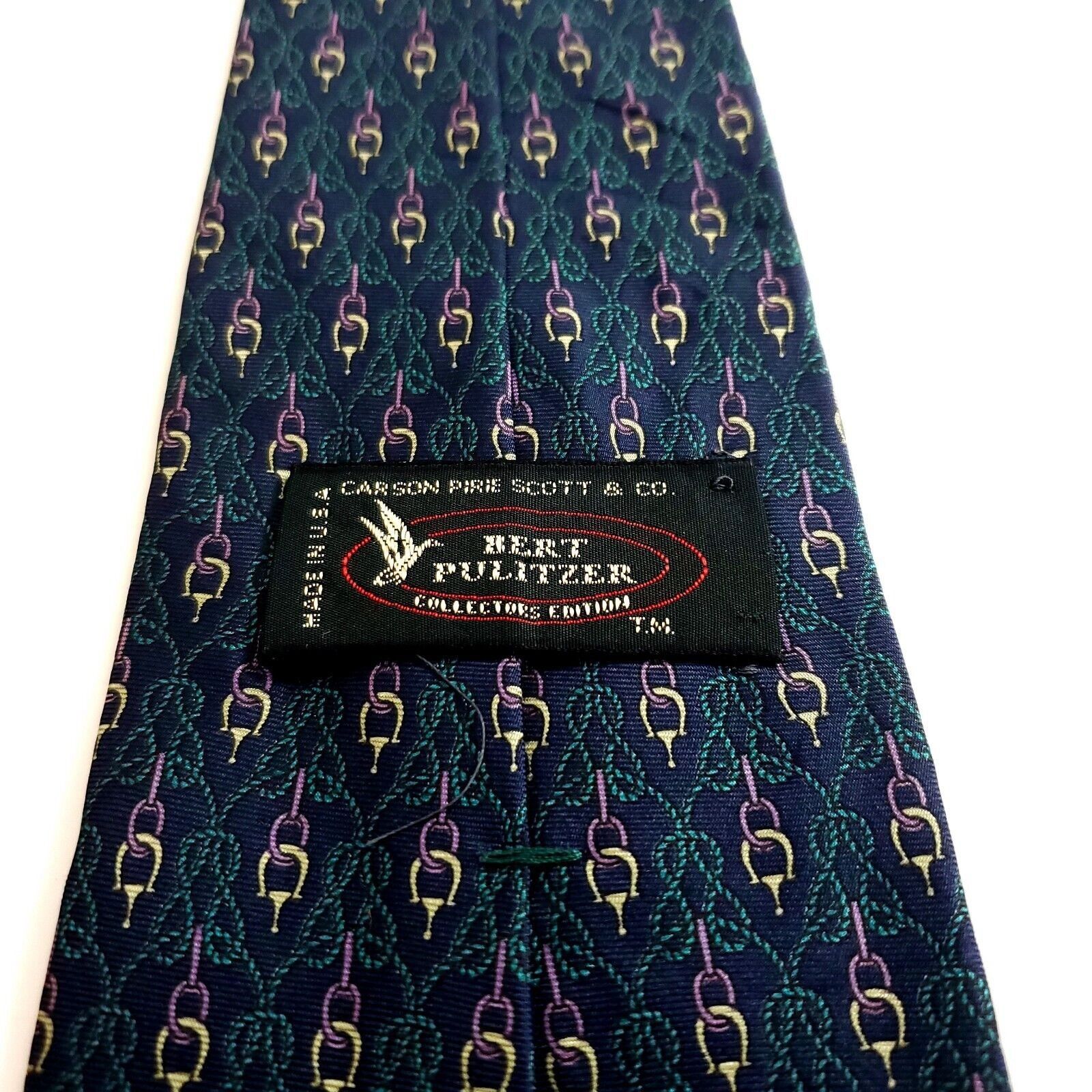 Bert Pulitzer Bert Pulitzer Blue Green Chains Print Wide Silk Tie Size ONE SIZE - 3 Thumbnail