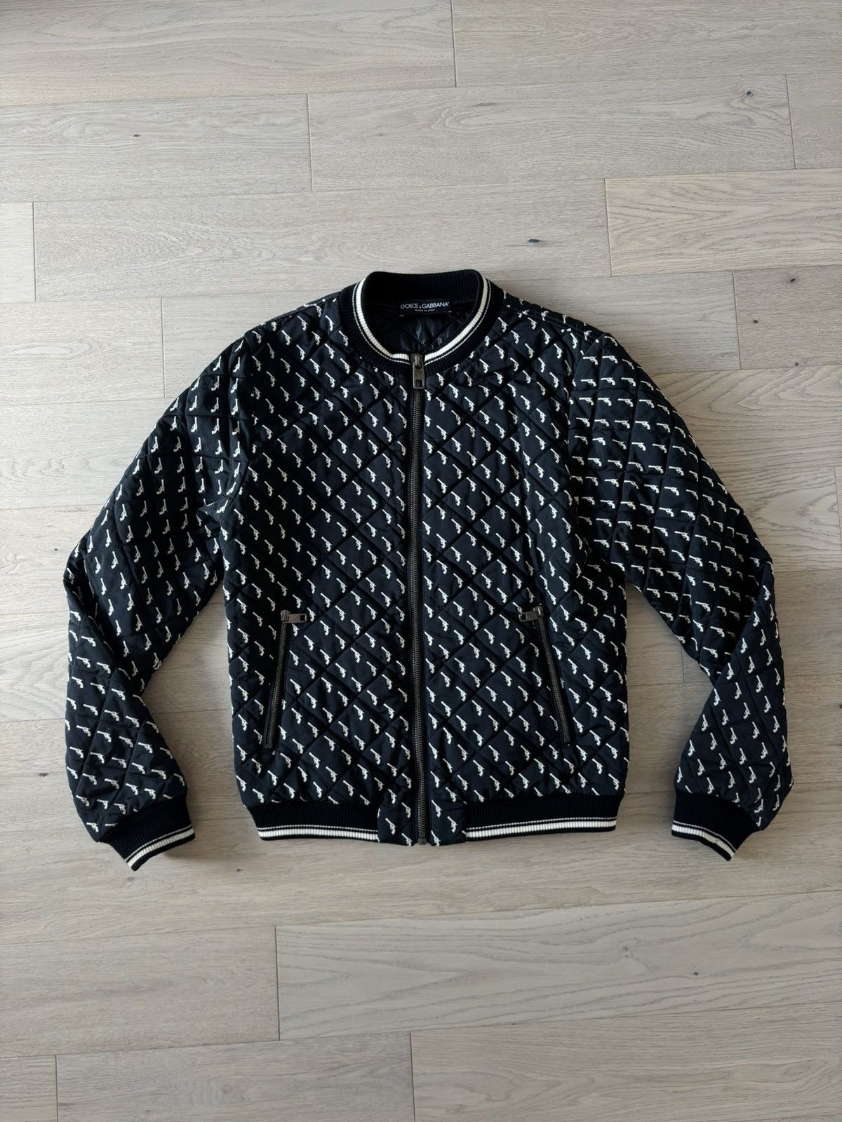 Dolce & Gabbana Dolce & Gabbana Men’s Pistol Print Quilted Bomber Jacket Size US S / EU 44-46 / 1 - 1 Thumbnail