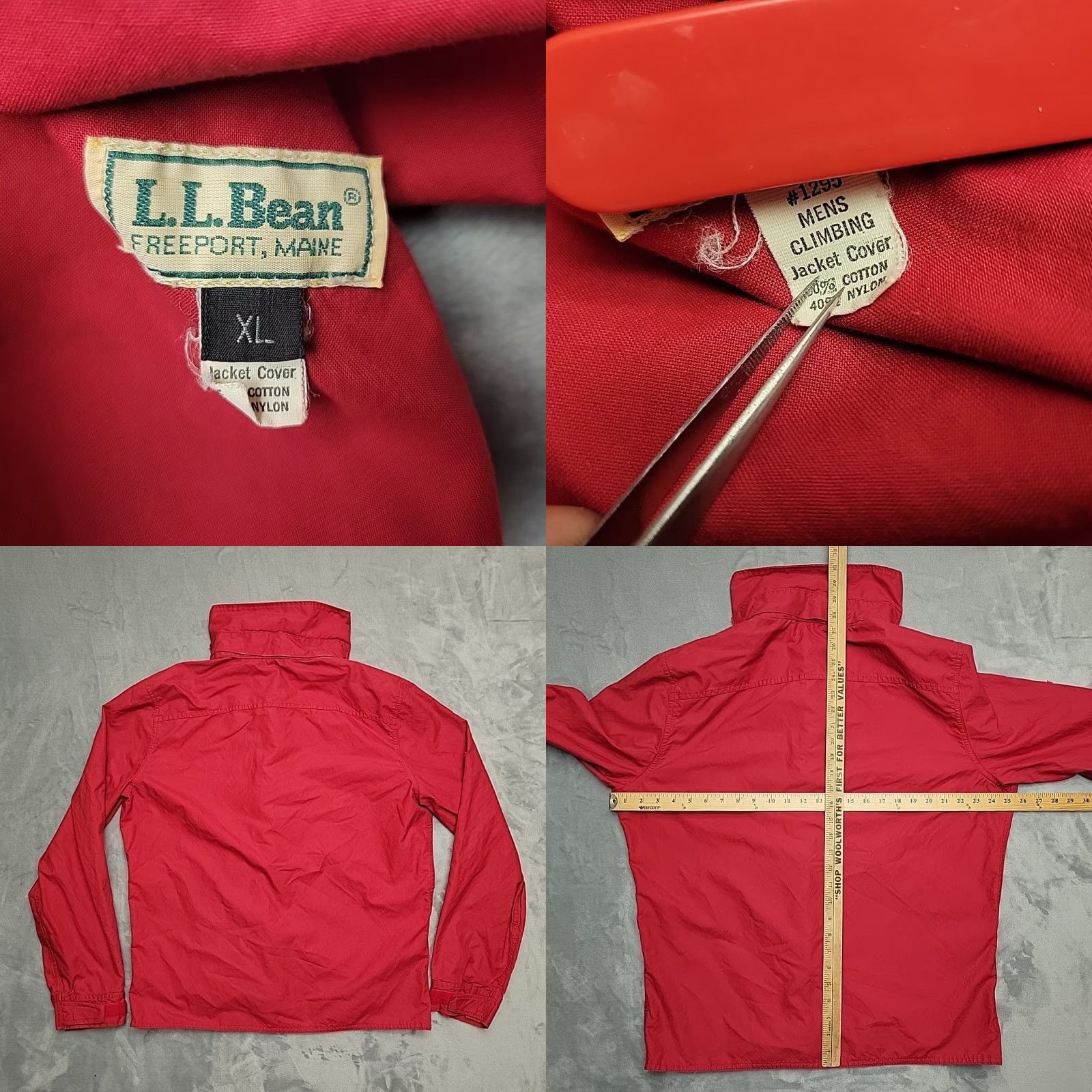 Vintage VTG LL Bean Climbing Jacket Cover Mens XL Red Nylon Cotton Blend Windbreaker Jacket Red XL Mens Size US XL / EU 56 / 4 - 8 Thumbnail