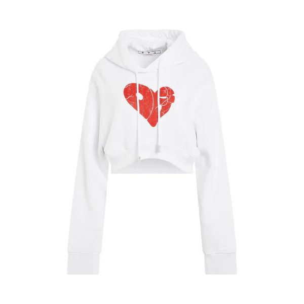 Off-White o1gr1nt0425 Crack Off Heart Sup Crop Hoodie in White Size L / US 10 / IT 46 - 1 Thumbnail