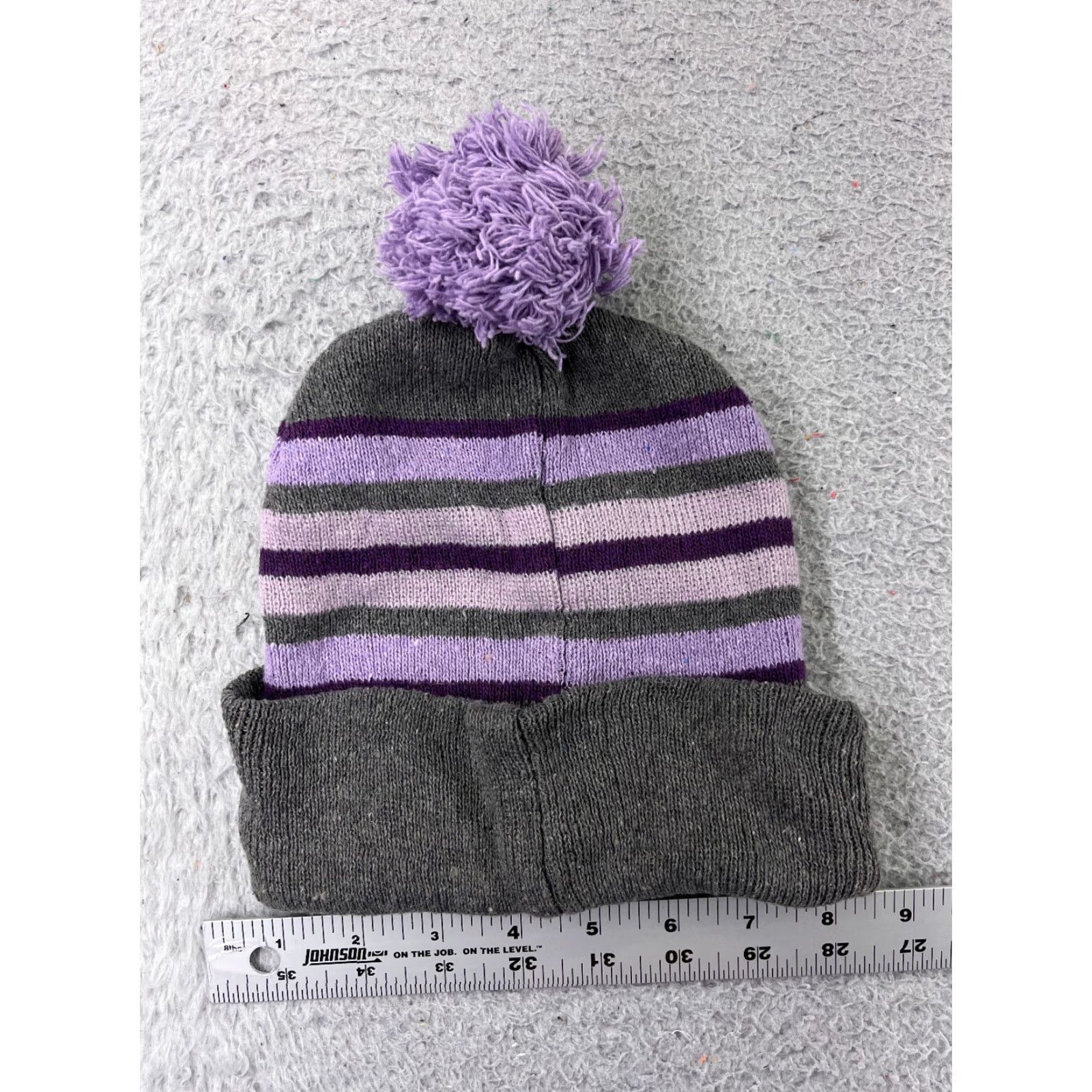 Vintage Sport-Tek Beanie Toque Women's One Size Purple Gray Stripe Knit 100% Acrylic Winter Ski Hat Mens Womens Size ONE SIZE - 4 Thumbnail