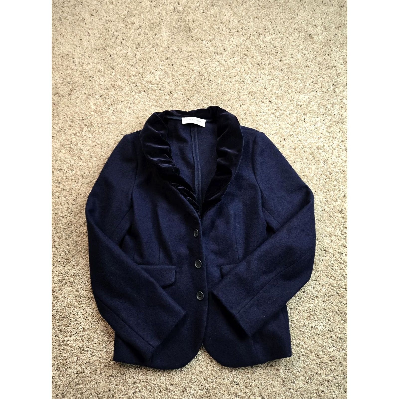 Fabiana Filippi VINTAGE Fabiana Filippi Blazer Jacket S Blue Wool Velvet Shawl Collar Italy Women Regular Button Three-Button Lined Tailored Dry Clean Only Size S / US 4 / IT 40 - 2 Thumbnail