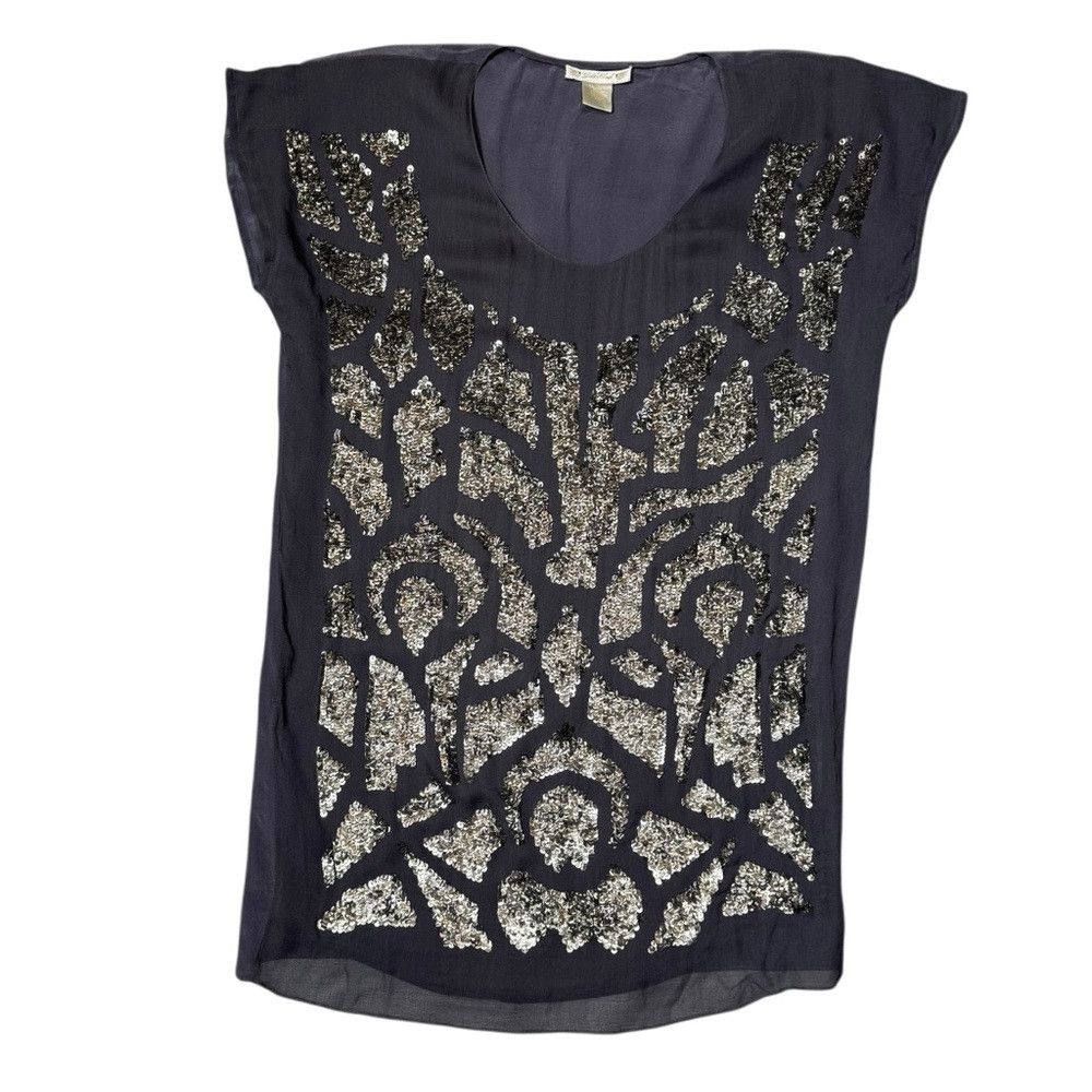 Other Gold Hawk 100% Silk Sequin Grey Tunic Top Mini Dress Size X Size XS / US 0-2 / IT 36-38 - 5 Thumbnail