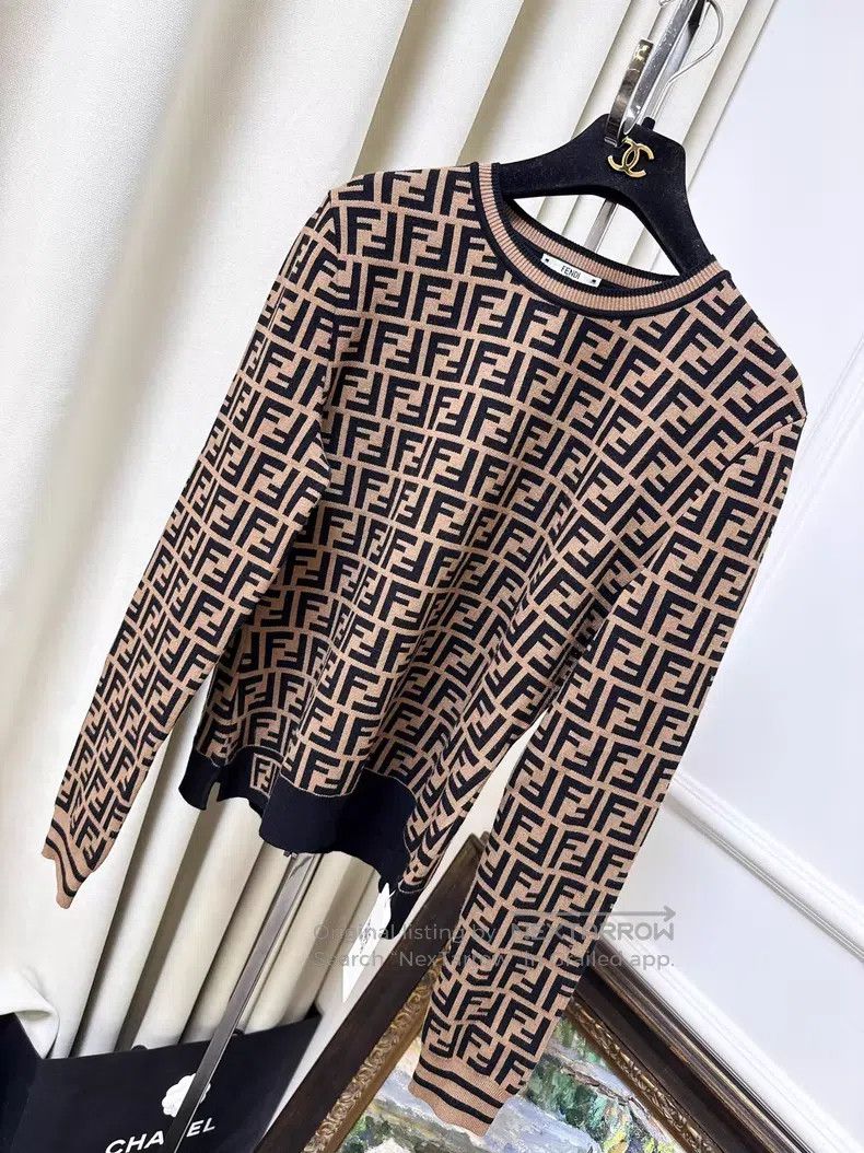 Fendi Fendi Brown knitted sweater with FF monogram logo Size S / US 4 / IT 40 - 1 Thumbnail