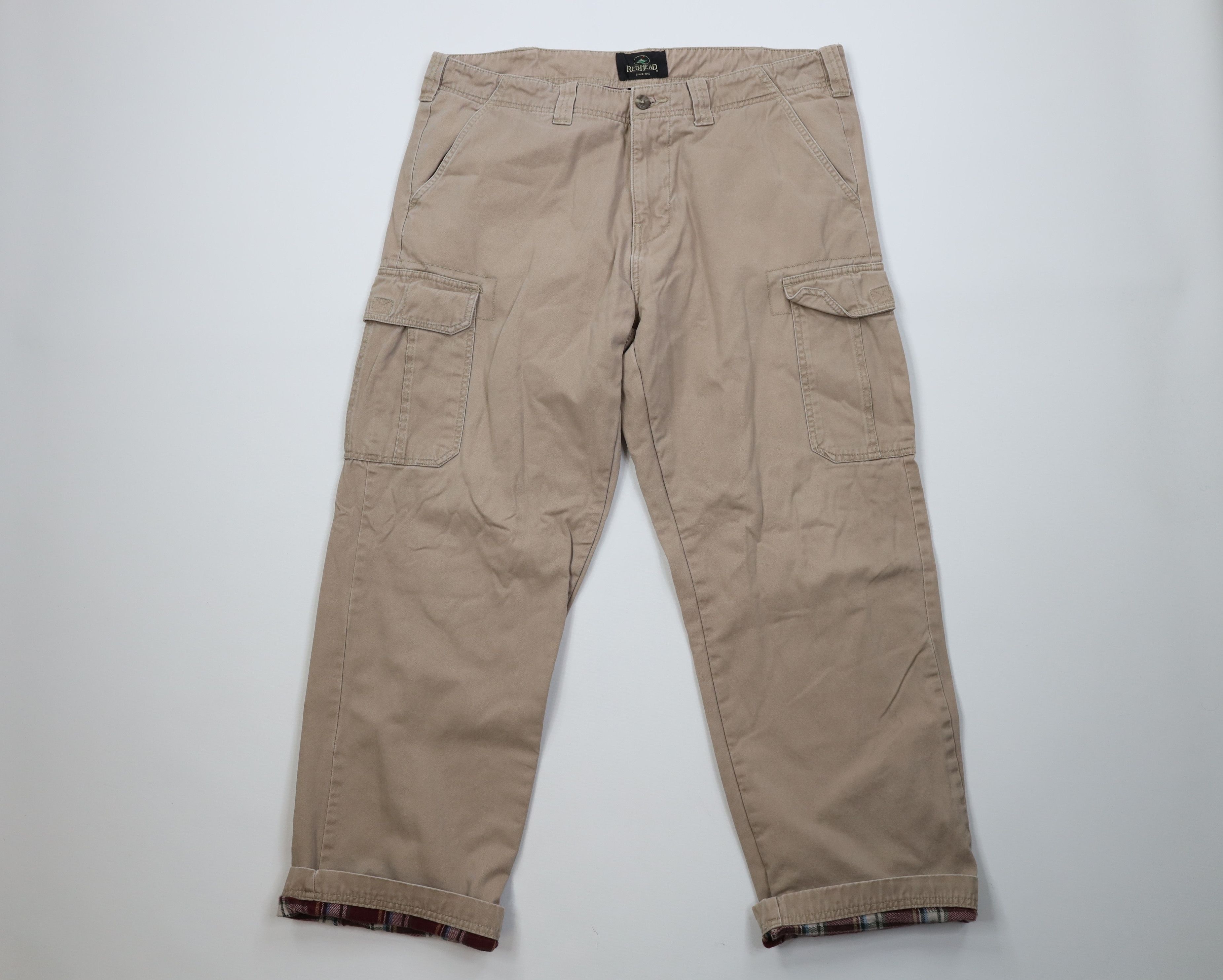 Vintage Vintage Streetwear Flannel Lined Wide Leg Cargo Pants Beige Size US 38 / EU 54 - 1 Thumbnail