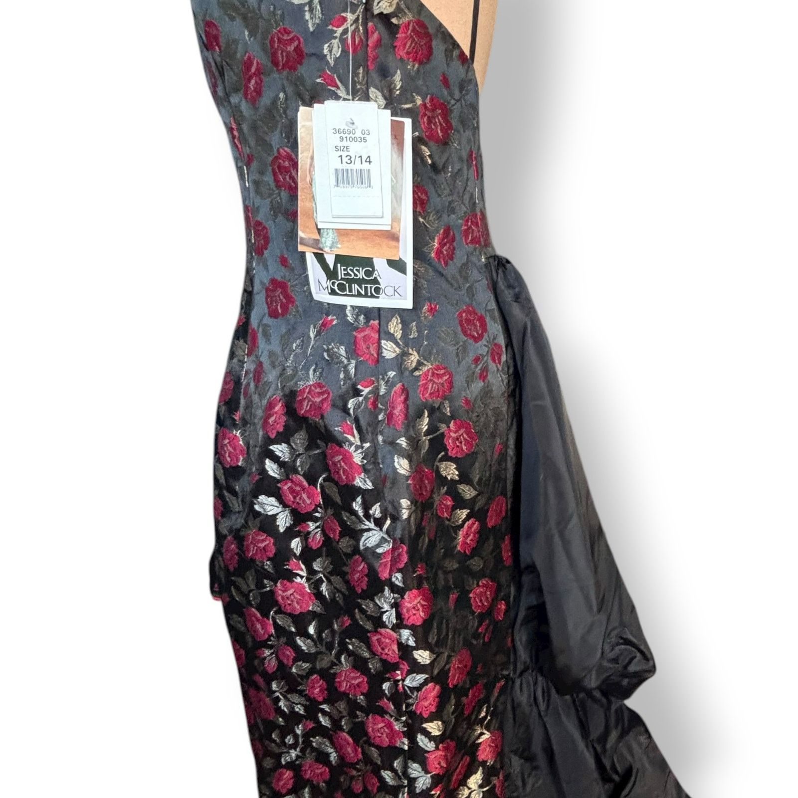 Jessica McClintock Jessica McClintock Gunne Sax Rose Brocade Gown Black Red Size M / US 6-8 / IT 42-44 - 5 Thumbnail