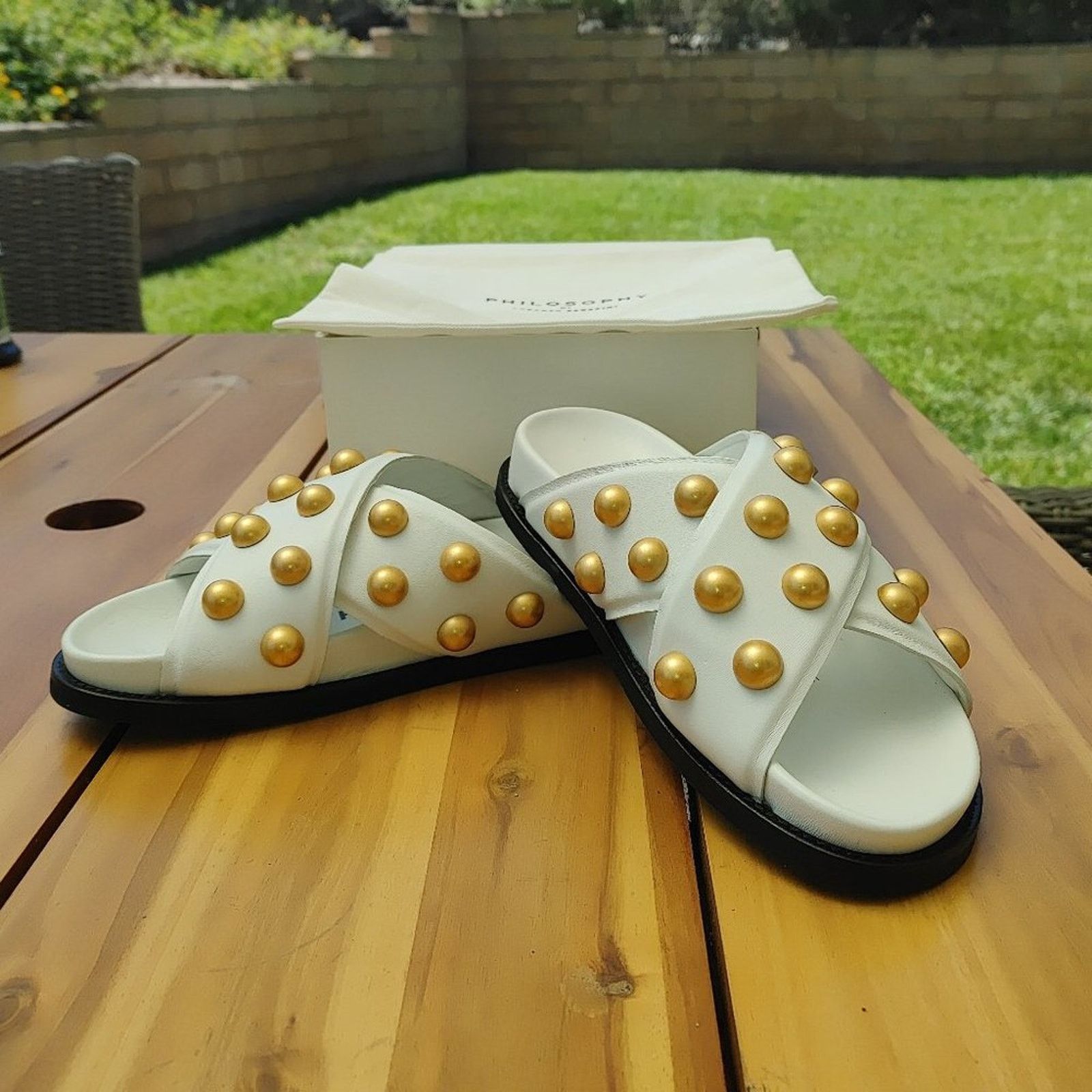 Philosophy di Lorenzo Serafini PHILOSOPHY di LORENZO SERAFINI Gold Studs Leather Sandals 37 Size US 6.5 / IT 36.5 - 4 Thumbnail
