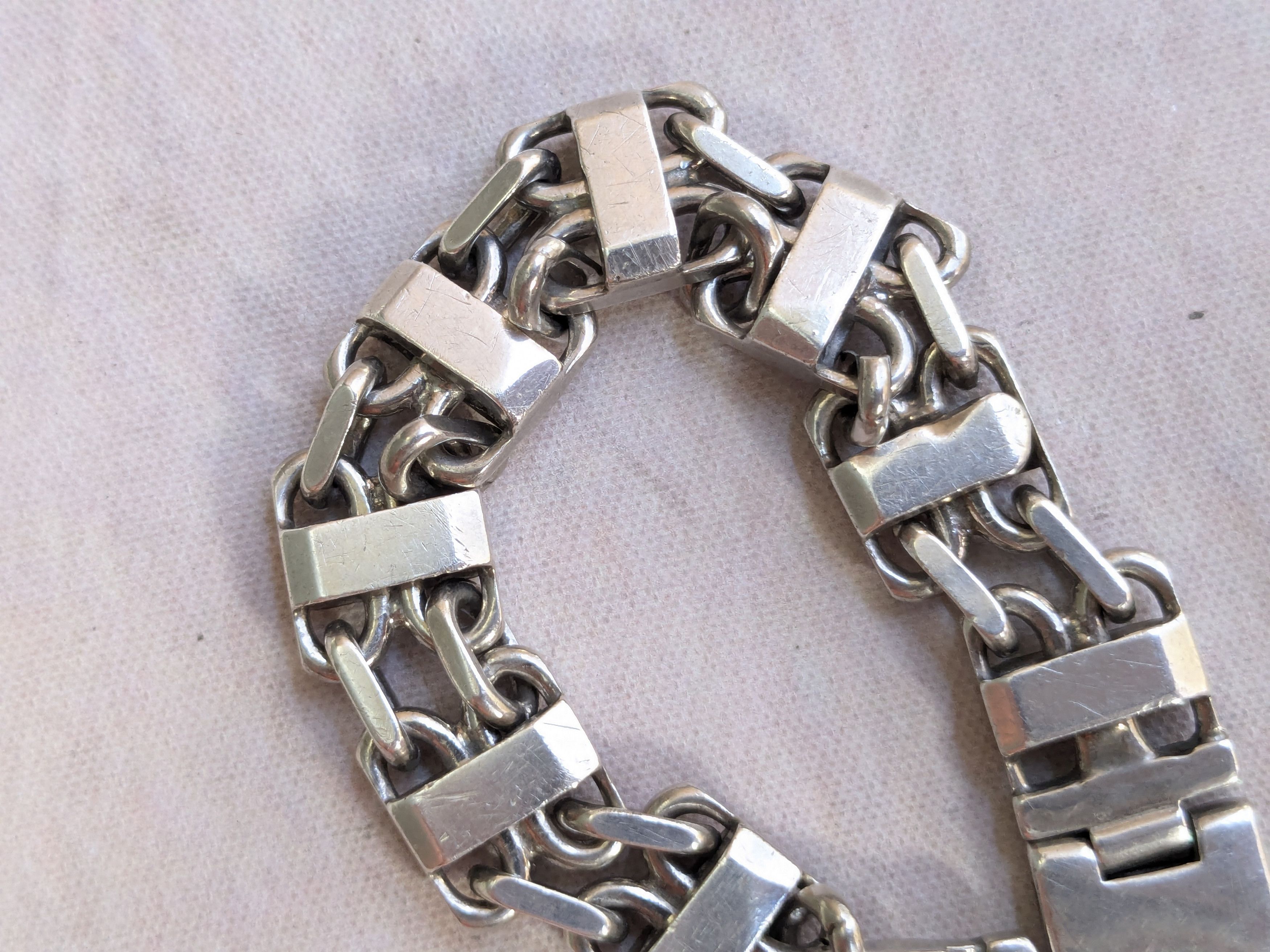 Jewelry Vintage Sterling Silver Bracelet 6" Thick Chunky Biker Size ONE SIZE - 14 Thumbnail