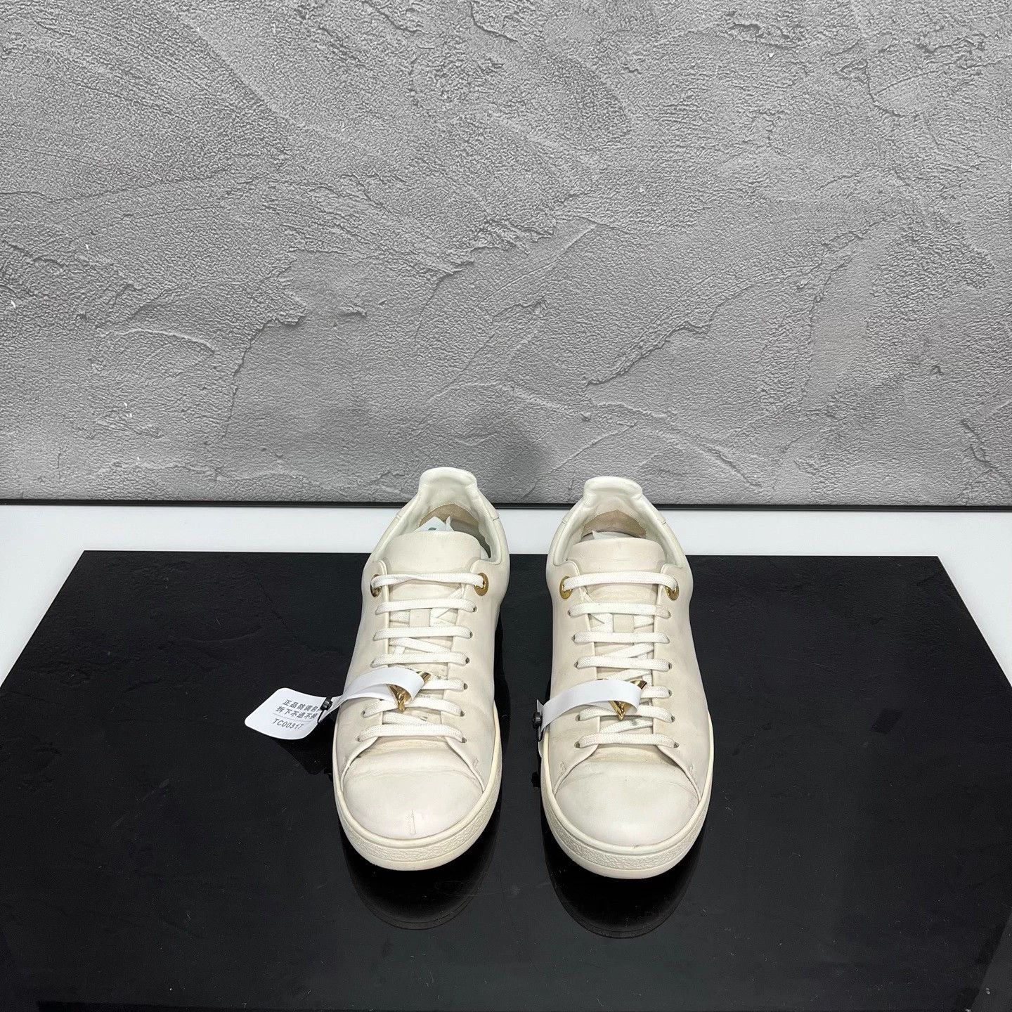 Louis Vuitton LV Women's Metallic Buckle White Sneakers Size US 5 / IT 35 - 2 Thumbnail