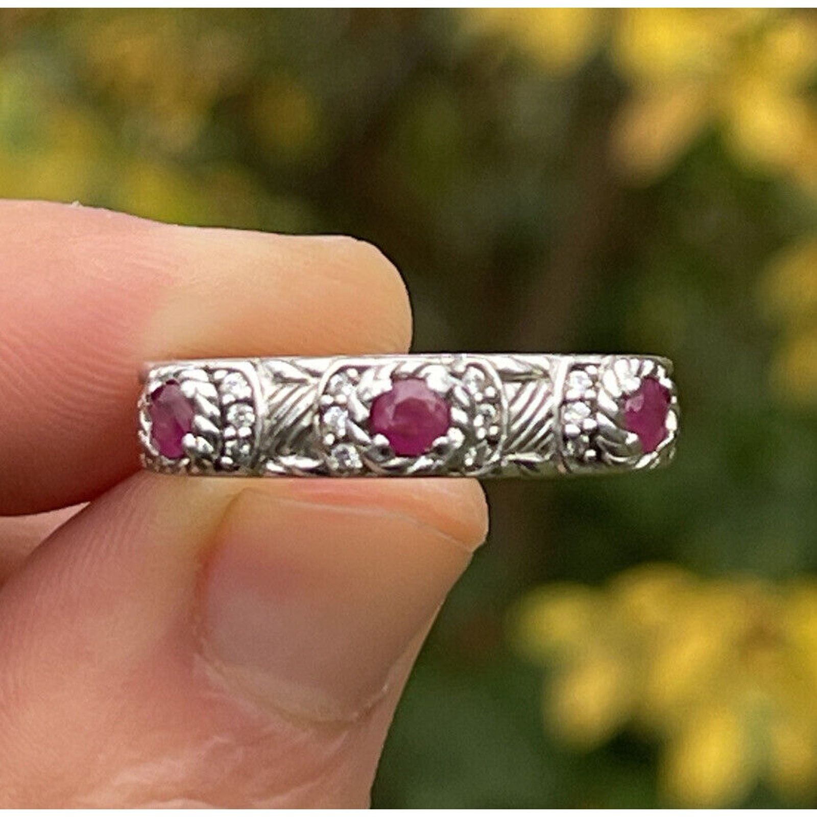 Vintage Judith Ripka Sterling Silver 925 Ruby Ring Band Size 9 Size ONE SIZE - 4 Thumbnail