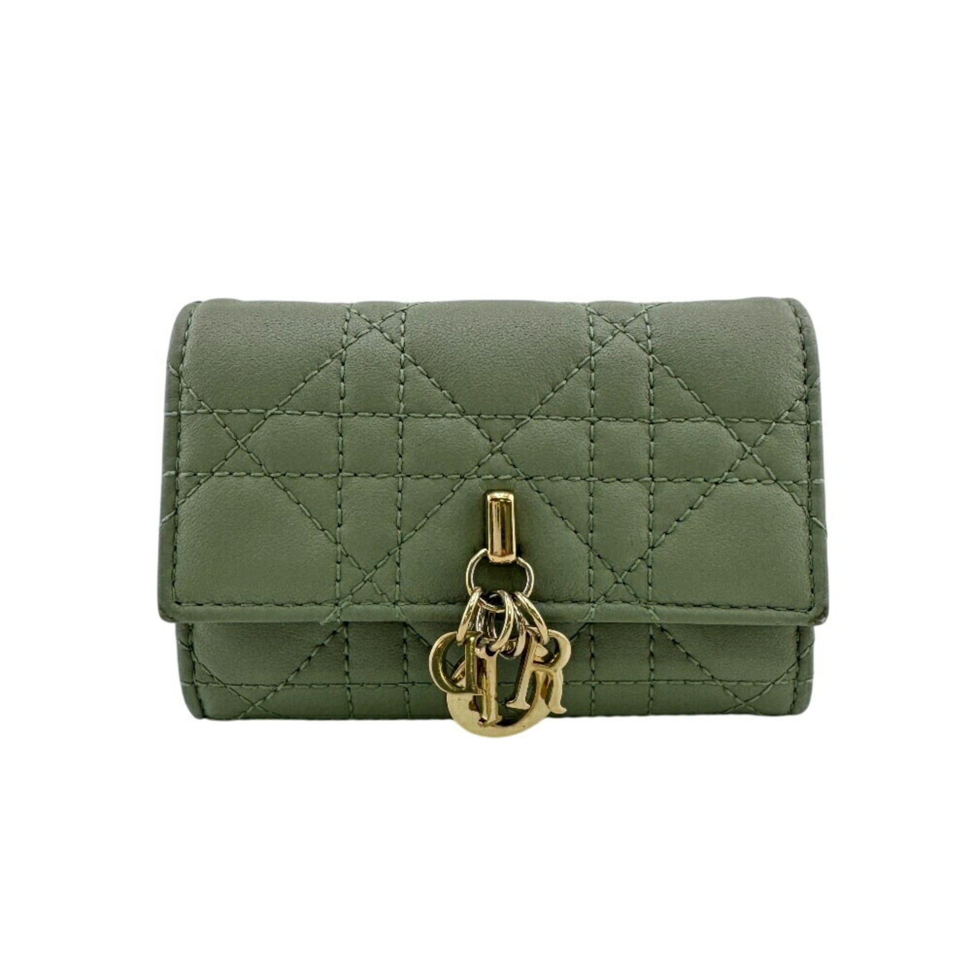 Dior Christian Dior Dior Glycine Wallet, Lady Cannage Bifold Green, Women's Size ONE SIZE - 1 Thumbnail