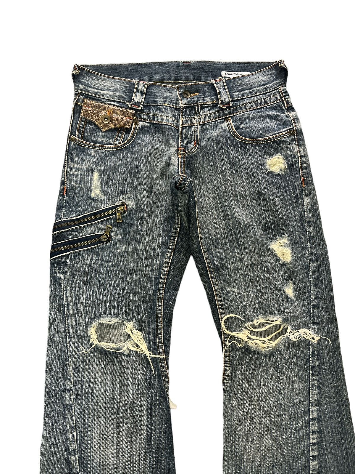 Japanese Brand FLARED💥THRASHED SEMANTIC DESIGN RIPPED DISTRESSED DENIM PANT Size US 29 - 2 Thumbnail