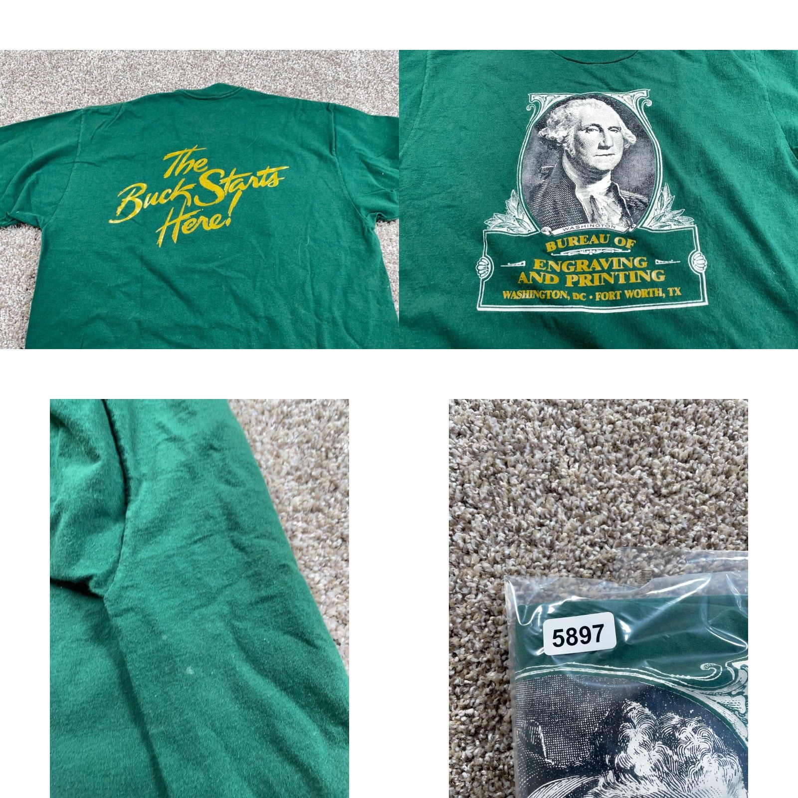 Jerzees VINTAGE Jerzees T-Shirt Men Large Green Buck Stops Here 90s Graphic Print Cotton Midwest Size US L / EU 52-54 / 3 - 8 Thumbnail