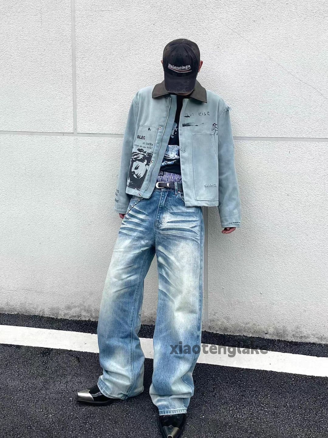 Jean Unisex washed faded loose baggy skate hiphop jeans Size US 32 / EU 48 - 12 Thumbnail