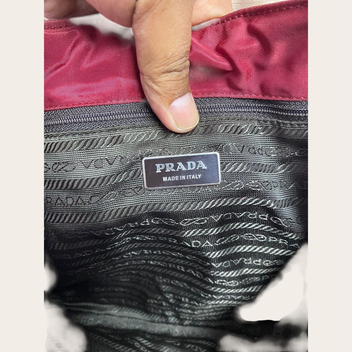Prada Prada Burgundy Nylon Tote Bag | Leather Handles Size ONE SIZE - 17 Thumbnail