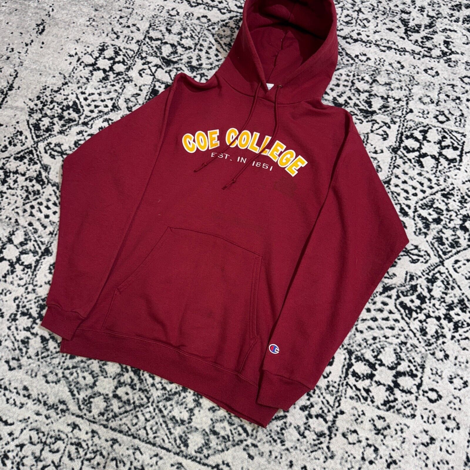 Champion × Vintage Champion Burgundy Cotton Hodie Size M Coe College University Size US M / EU 48-50 / 2 - 2 Thumbnail