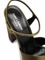 Saint Laurent Paris oc11z1125 785665 Blanca Platform Sandals Satin Crepe Green Size US 7.5 / IT 37.5 - 4 Thumbnail