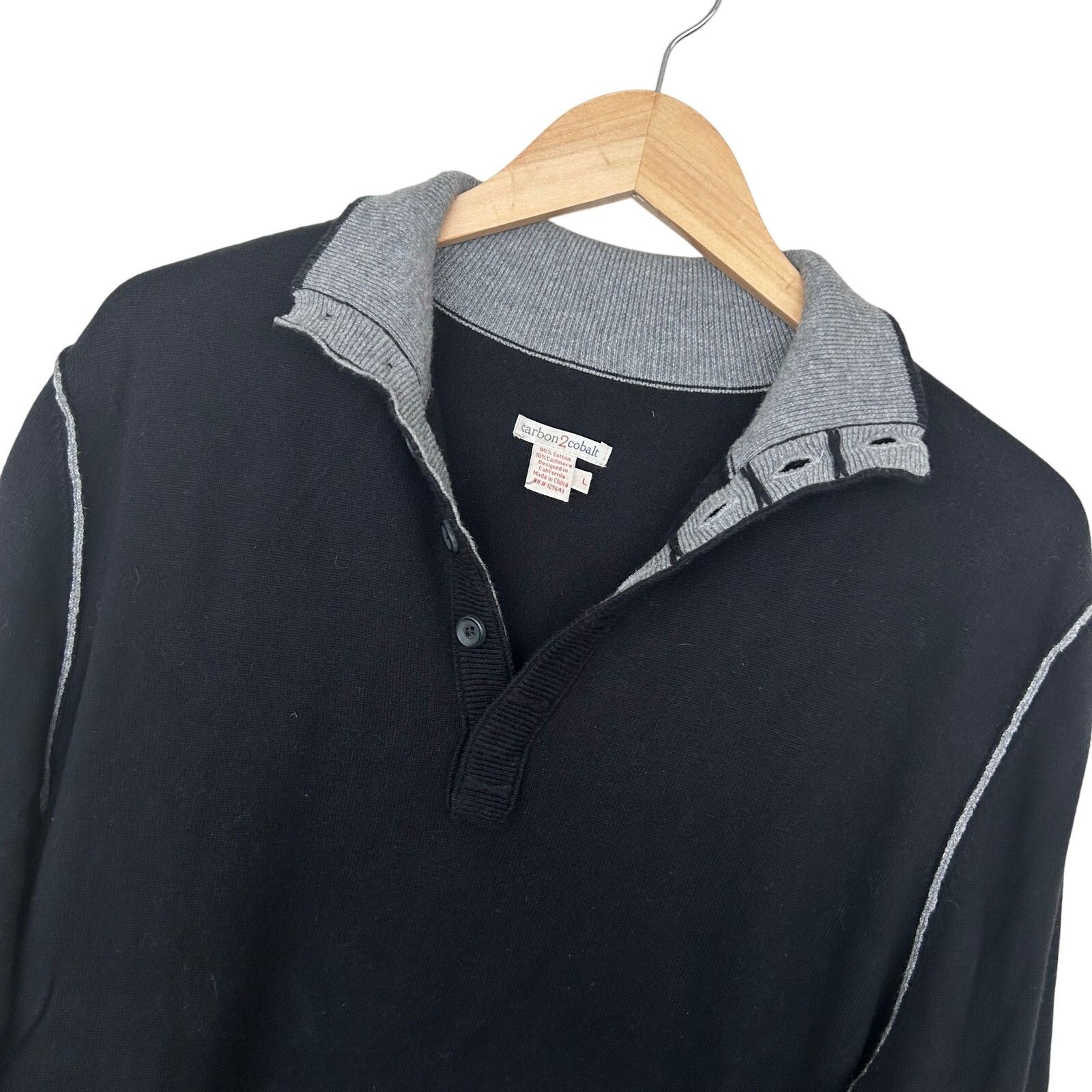Other Carbon 2 Cobalt Black Cotton Cashmere Sweater Sz L Size US L / EU 52-54 / 3 - 1 Thumbnail